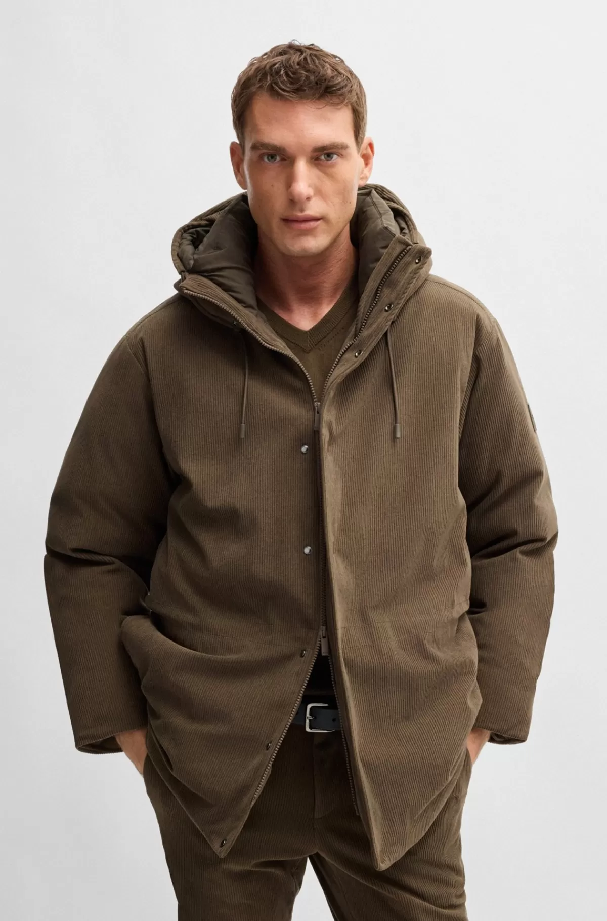 HUGO BOSS Jakke Af Fløjl Med Dunfyld Fra BOSS SELECTED BY BECKHAM Brun Best Sale