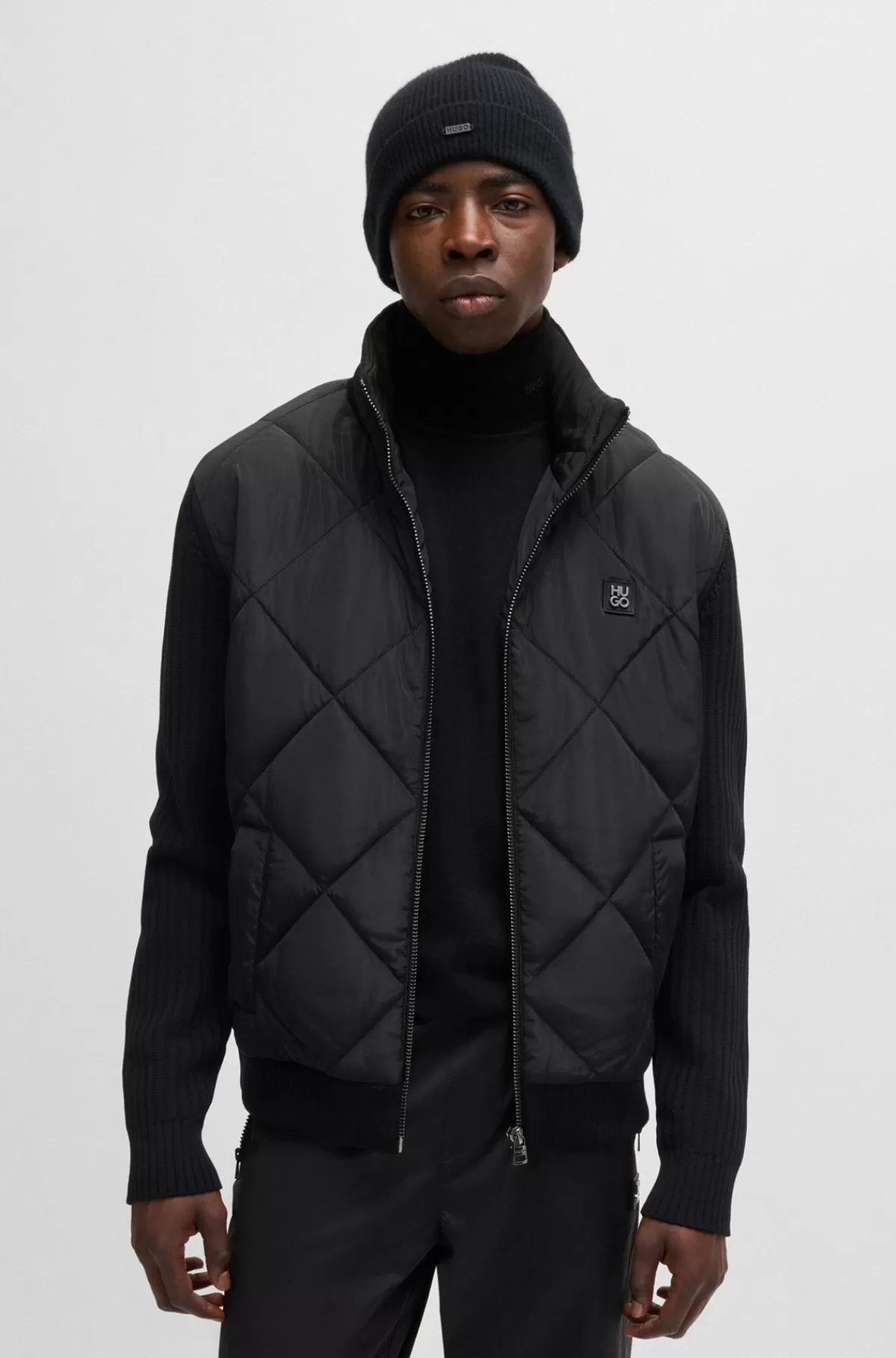 HUGO BOSS Jakke I Blandede Materialer Med Quiltet Frontpanel Sort Shop