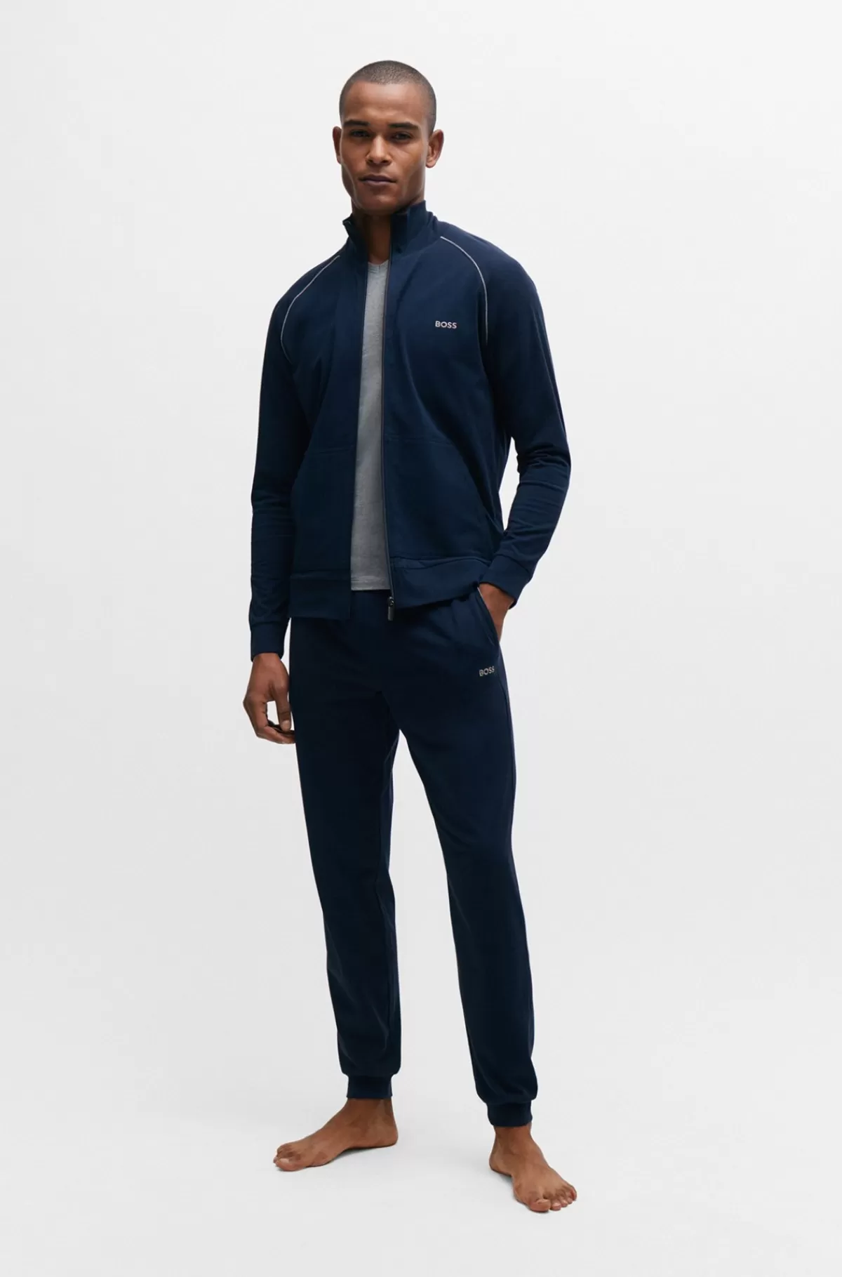 HUGO BOSS Jakke I Bomuld Med Stræk Og Broderet Logo Mørkeblå Hot