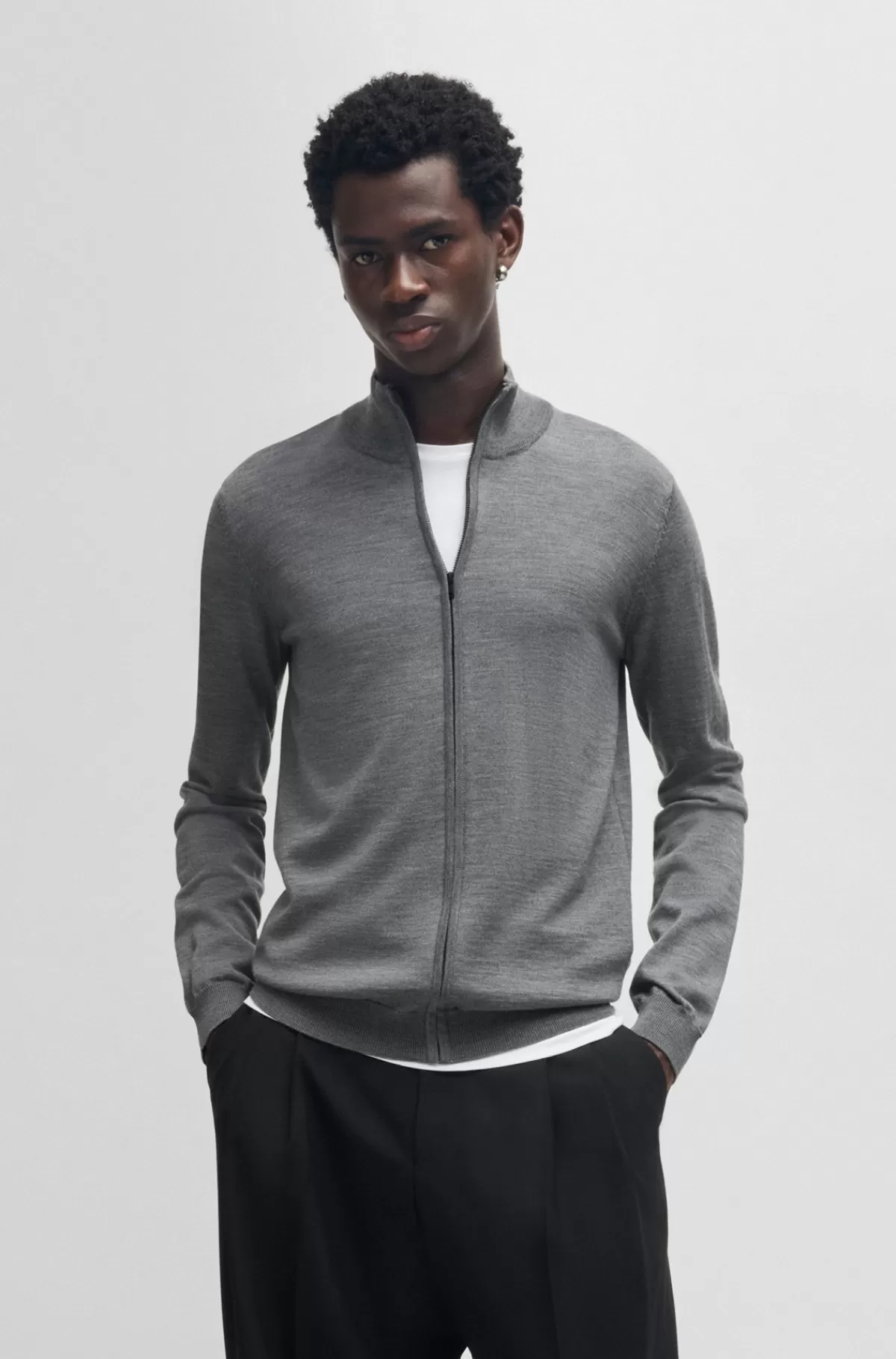 HUGO BOSS Jakke I Ny Uld Med Lynlås Og Regular Fit Grå Shop