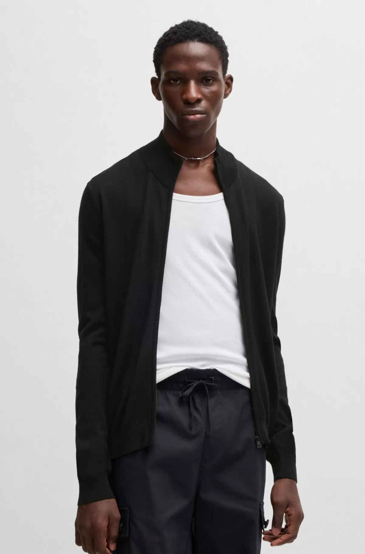 HUGO BOSS Jakke I Ny Uld Med Lynlås Og Regular Fit Sort Outlet