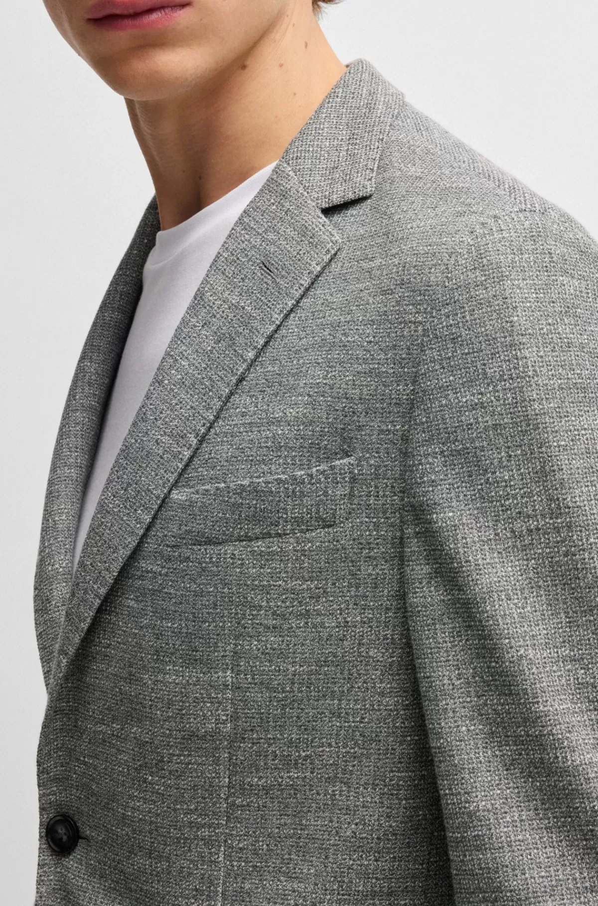 HUGO BOSS Jakke Med Regular Fit I Stof Med Stræk Og Mikromønster Grå Store