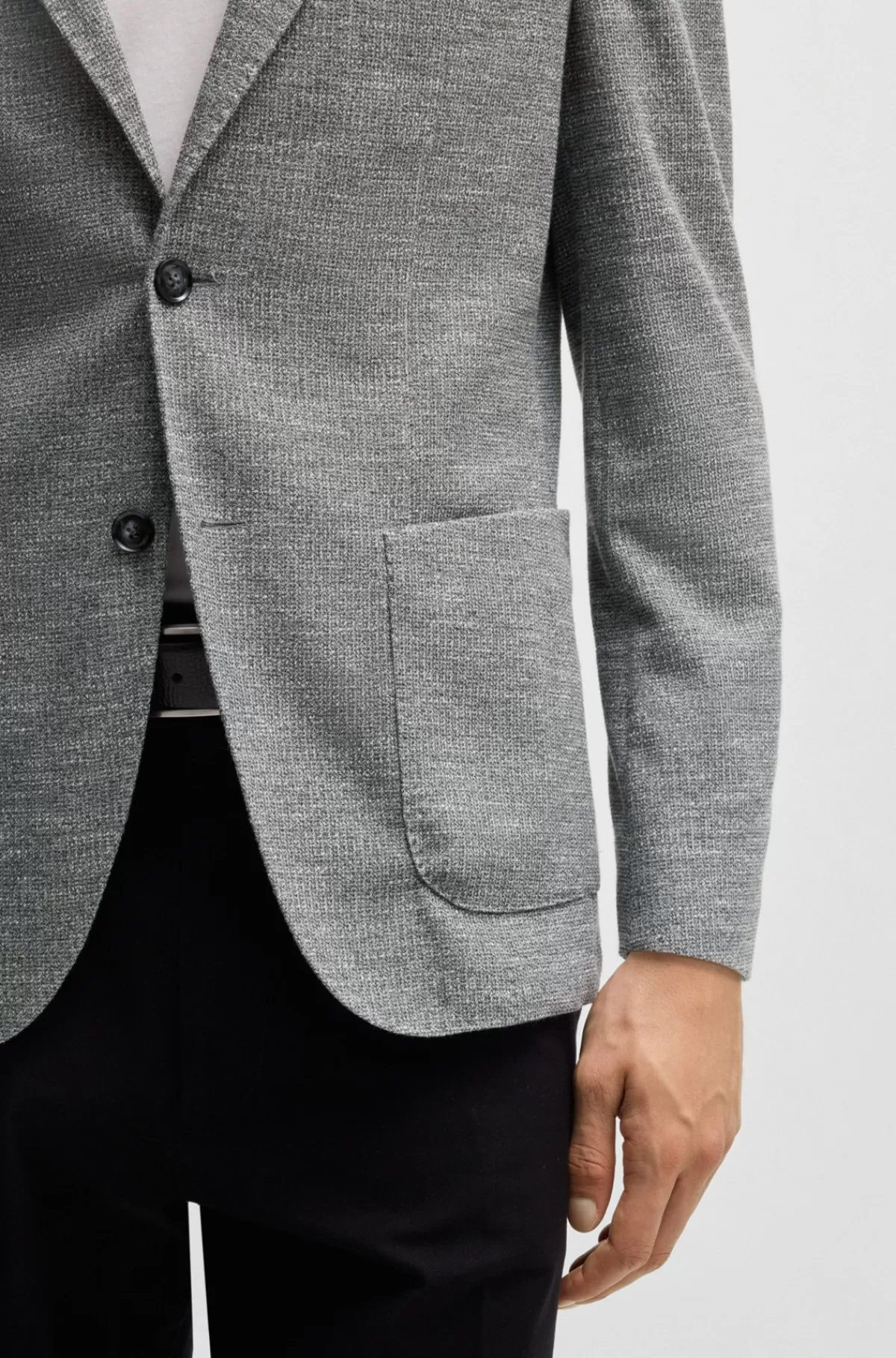 HUGO BOSS Jakke Med Regular Fit I Stof Med Stræk Og Mikromønster Grå Store