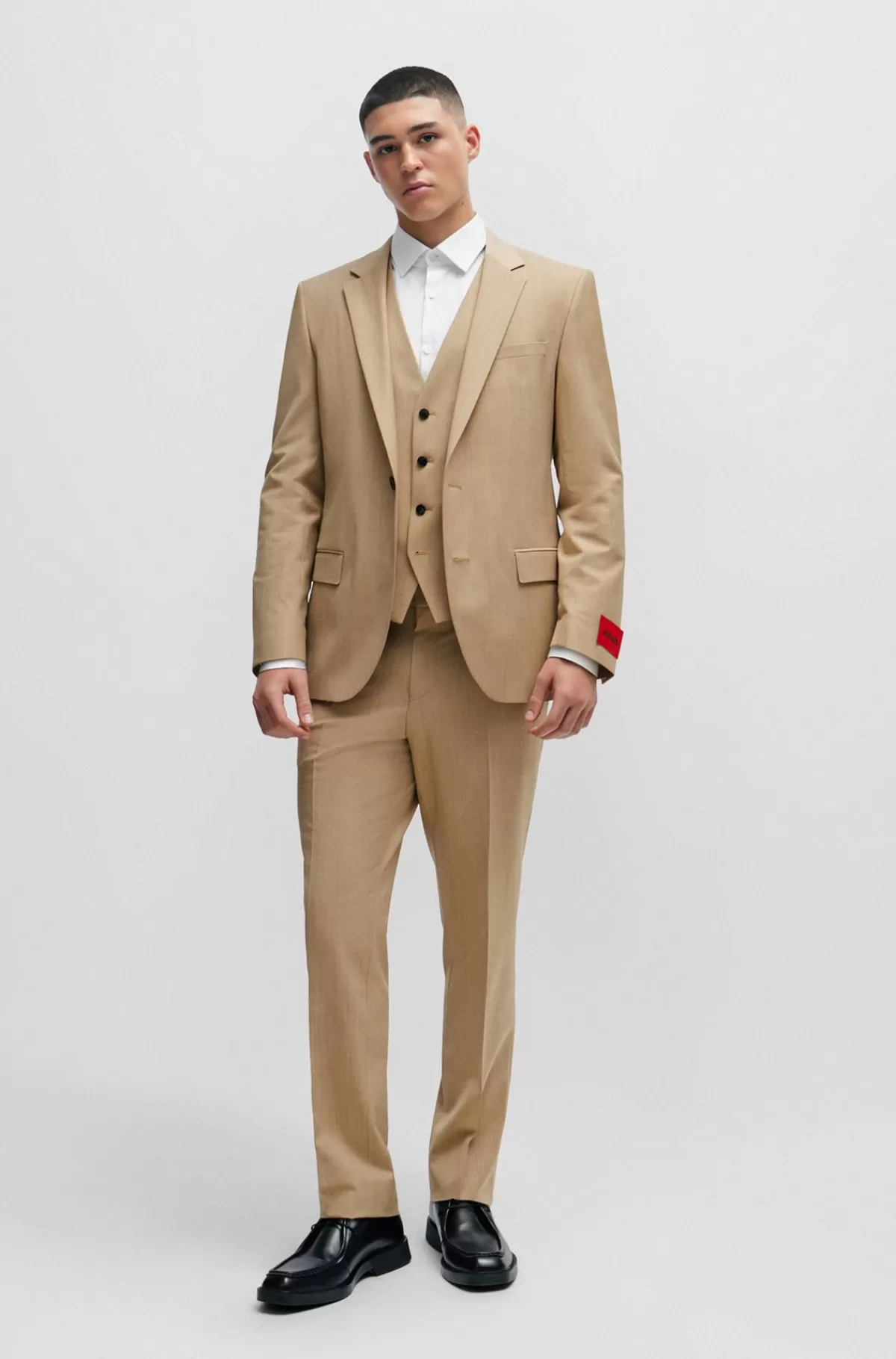 HUGO BOSS Jakke Med Slim Fit I Mønstret, Superfleksibelt Stof Beige Fashion