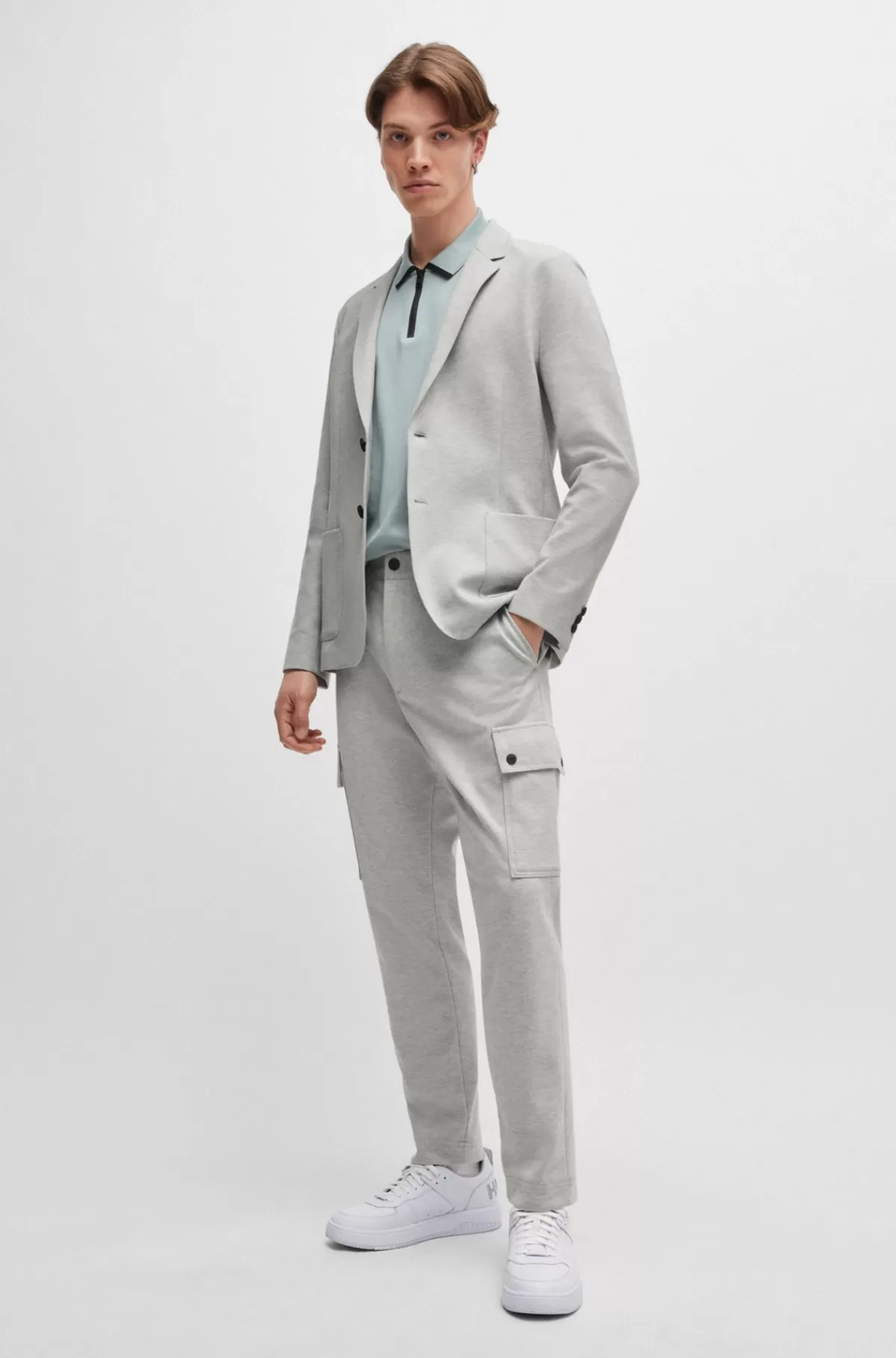 HUGO BOSS Jakke Med Slim Fit I Performance-jersey Med Stræk Lysegrå Best Sale