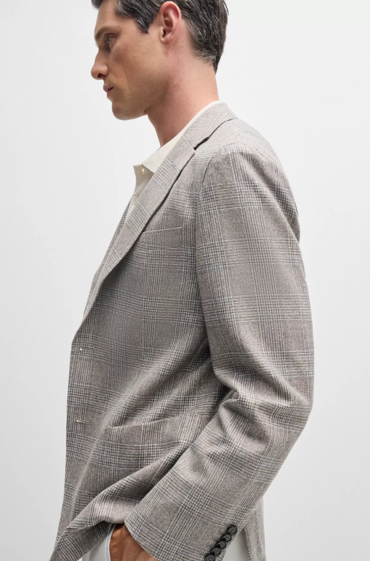 HUGO BOSS Jakke Med Slim Fit I Ternet Ny Uld Og Silke Grå Best Sale