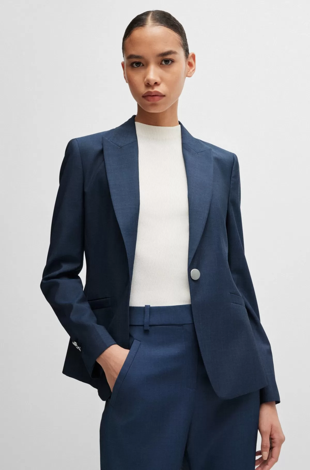 HUGO BOSS Jakke Med Slim Fit I Twillvævet Ny Uld Med Denimeffekt Mørkeblå Hot