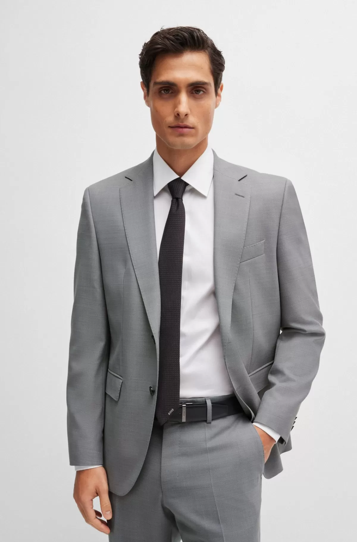 HUGO BOSS Jakkesæt I Regular Fit Af Stof Med Stræk Og Mikromønster Sølv Sale