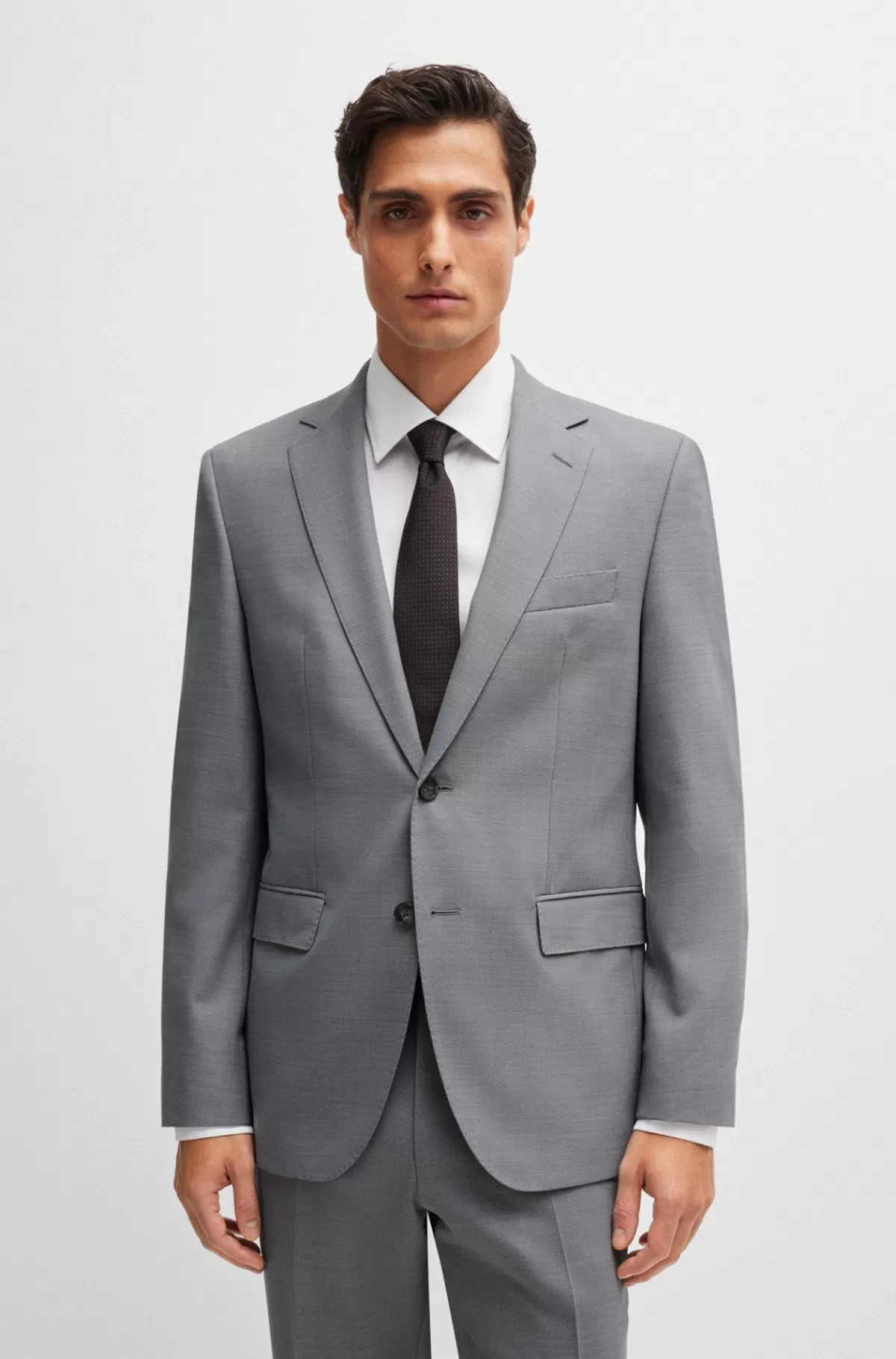 HUGO BOSS Jakkesæt I Regular Fit Af Stof Med Stræk Og Mikromønster Sølv Sale