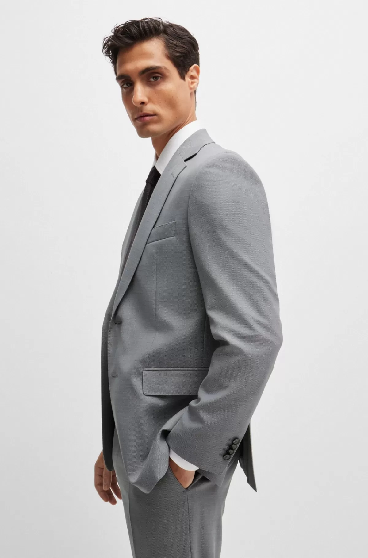 HUGO BOSS Jakkesæt I Regular Fit Af Stof Med Stræk Og Mikromønster Sølv Sale