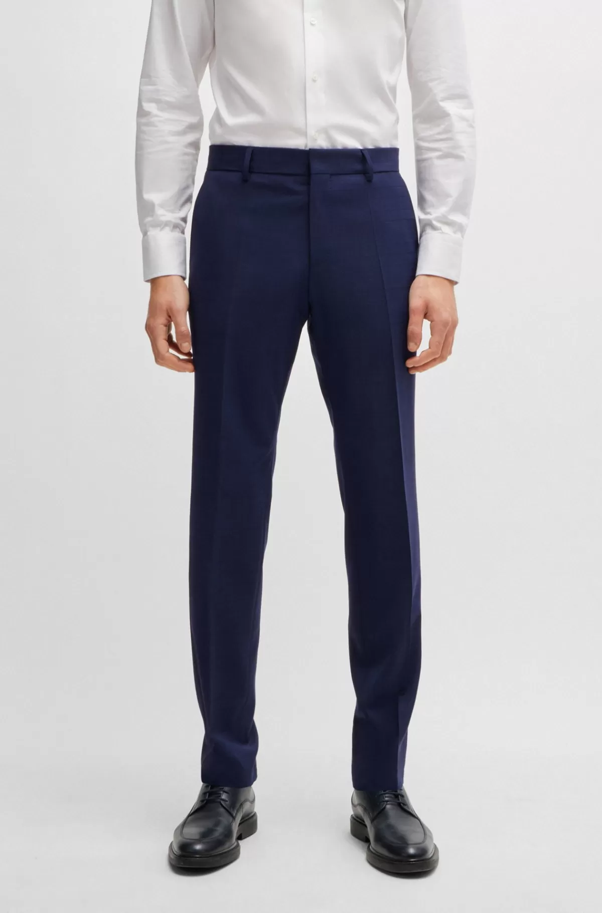 HUGO BOSS Jakkesæt I Tre Dele Med Slim Fit I Diskret Ternet Stof Med Stræk Mørkeblå Shop