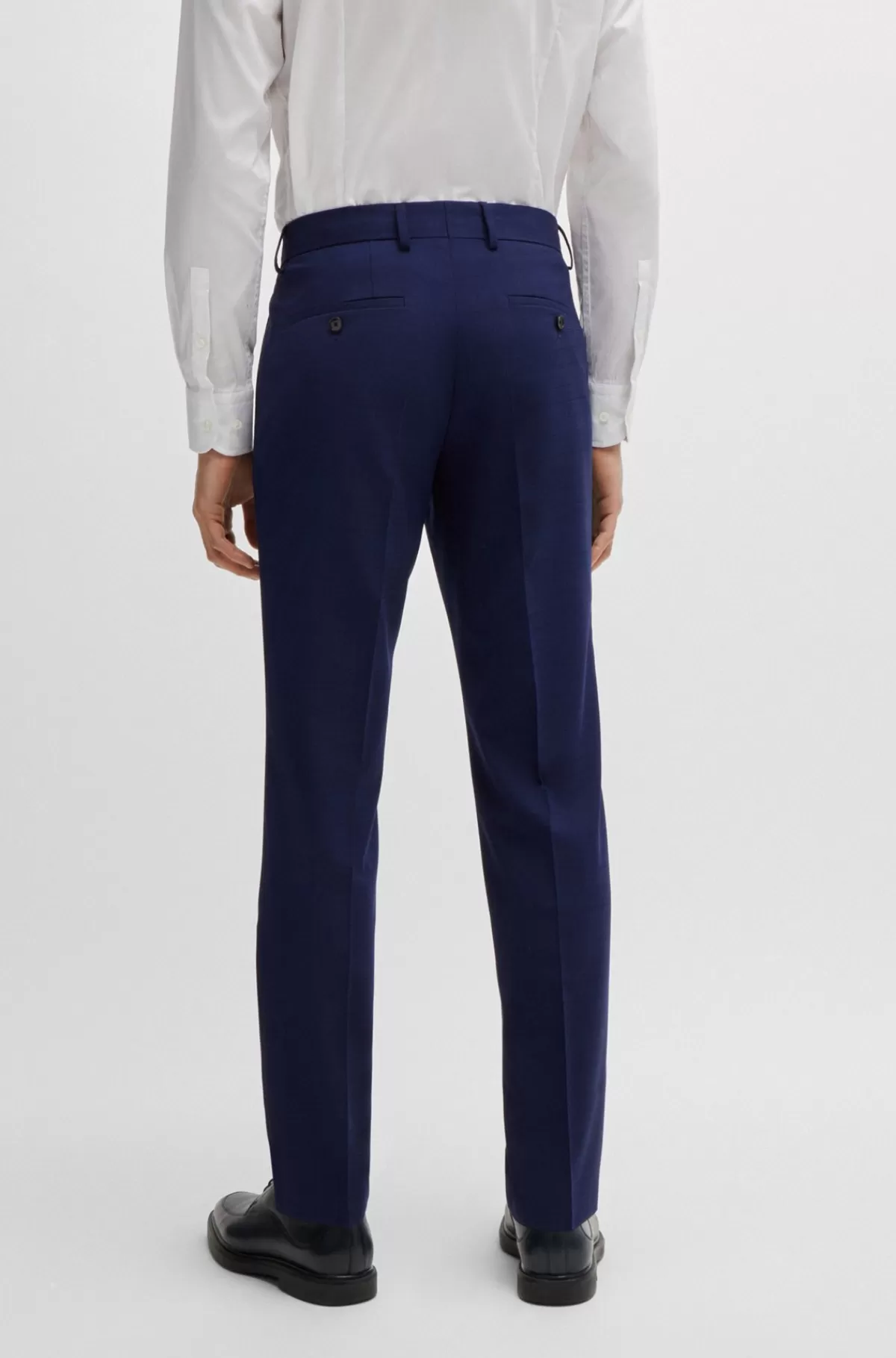 HUGO BOSS Jakkesæt I Tre Dele Med Slim Fit I Diskret Ternet Stof Med Stræk Mørkeblå Shop