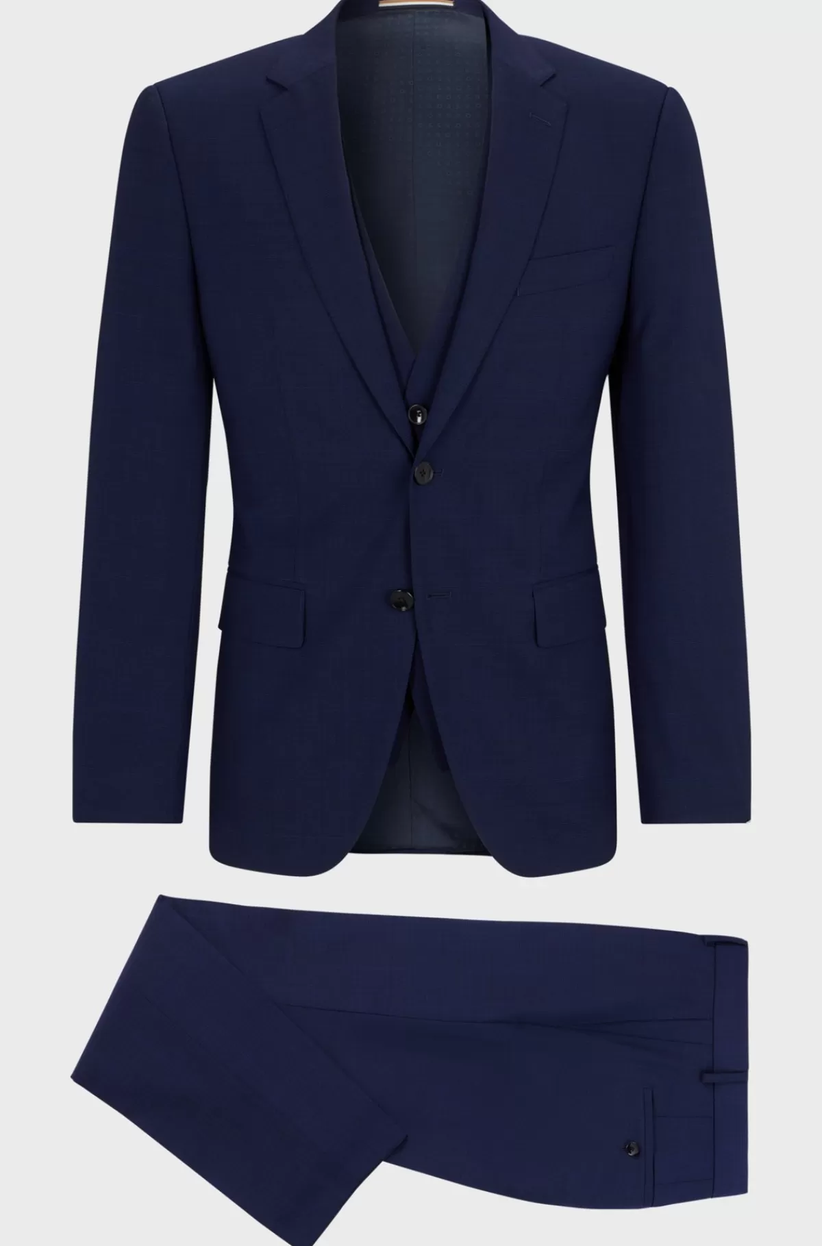 HUGO BOSS Jakkesæt I Tre Dele Med Slim Fit I Diskret Ternet Stof Med Stræk Mørkeblå Shop