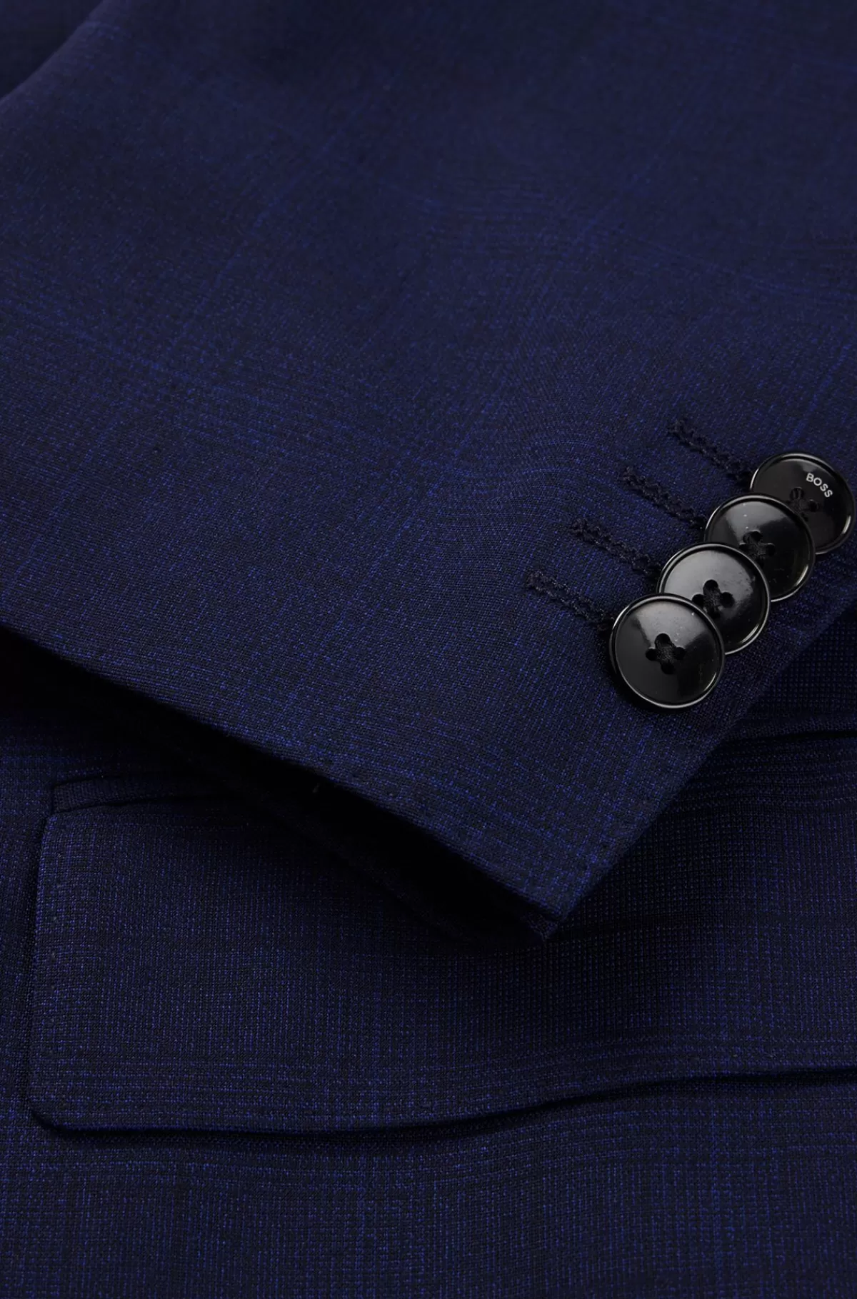 HUGO BOSS Jakkesæt I Tre Dele Med Slim Fit I Diskret Ternet Stof Med Stræk Mørkeblå Shop