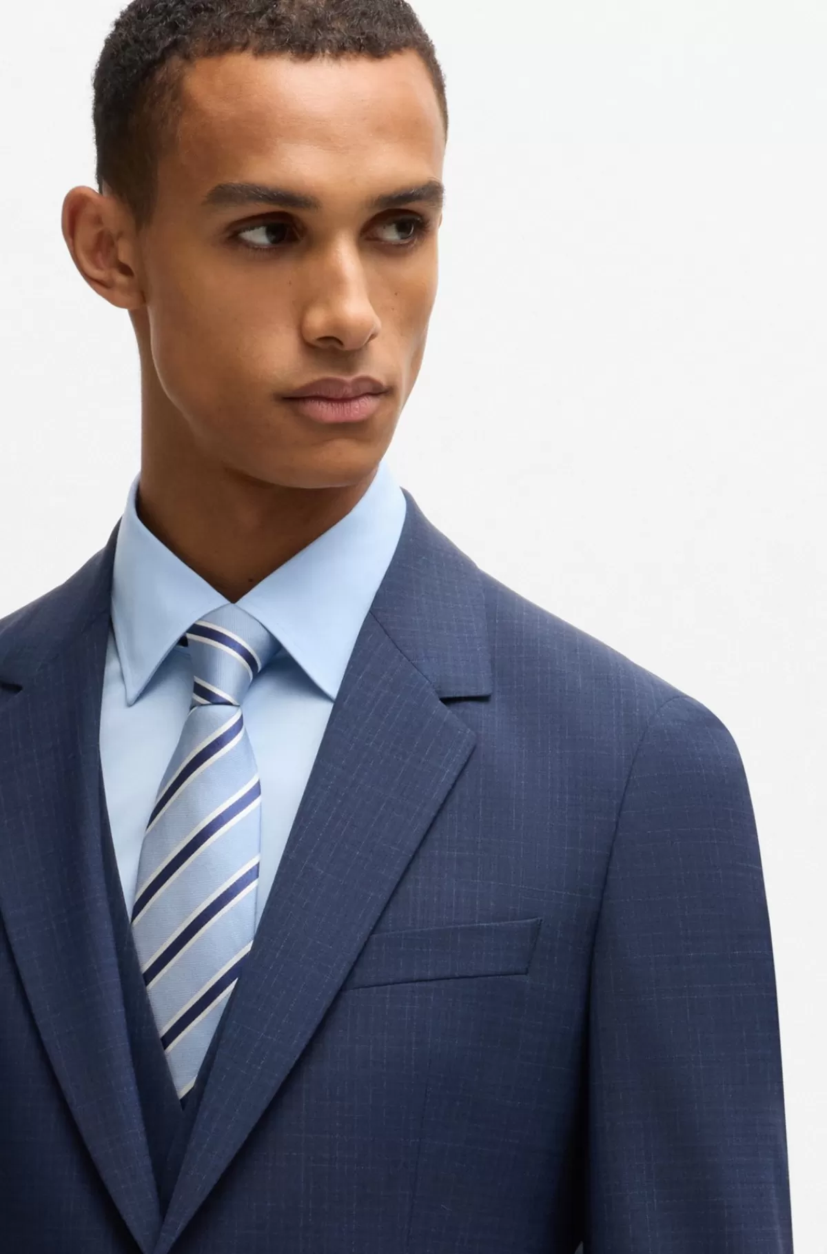 HUGO BOSS Jakkesæt I Tre Dele Med Slim Fit I Ternet Stof Med Stræk Mørkeblå Discount