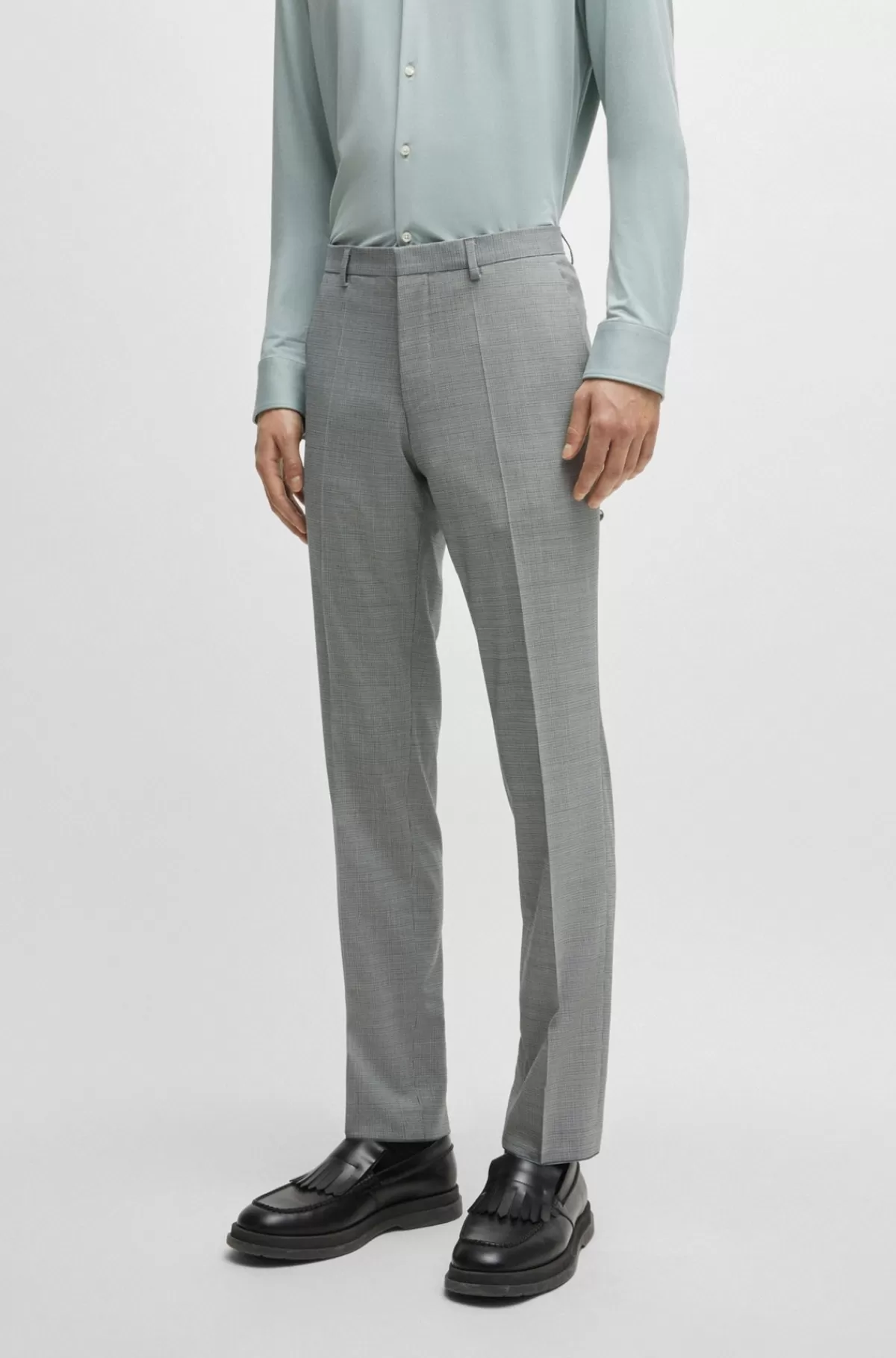 HUGO BOSS Jakkesæt Med Extra Slim Fit I Performance-stof Med Stræk Og Hanefjedsmønster Lysegrå Fashion