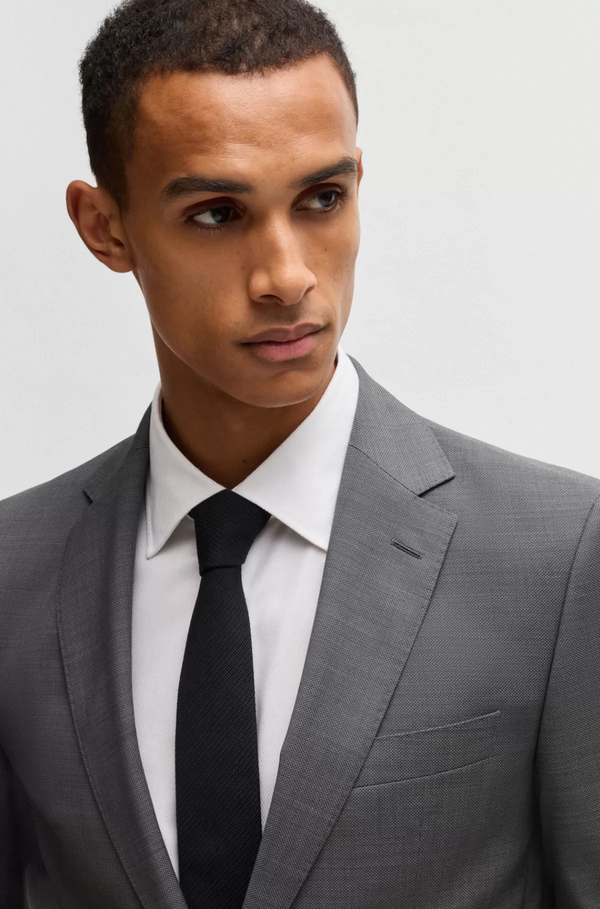 HUGO BOSS Jakkesæt Med Regular Fit Og Mikromønster I Ny Uld Grå Fashion
