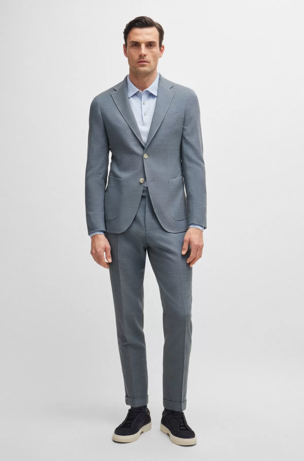 HUGO BOSS Jakkesæt Med Slim Fit I Mikromønstret Uldblanding Lyseblå Outlet