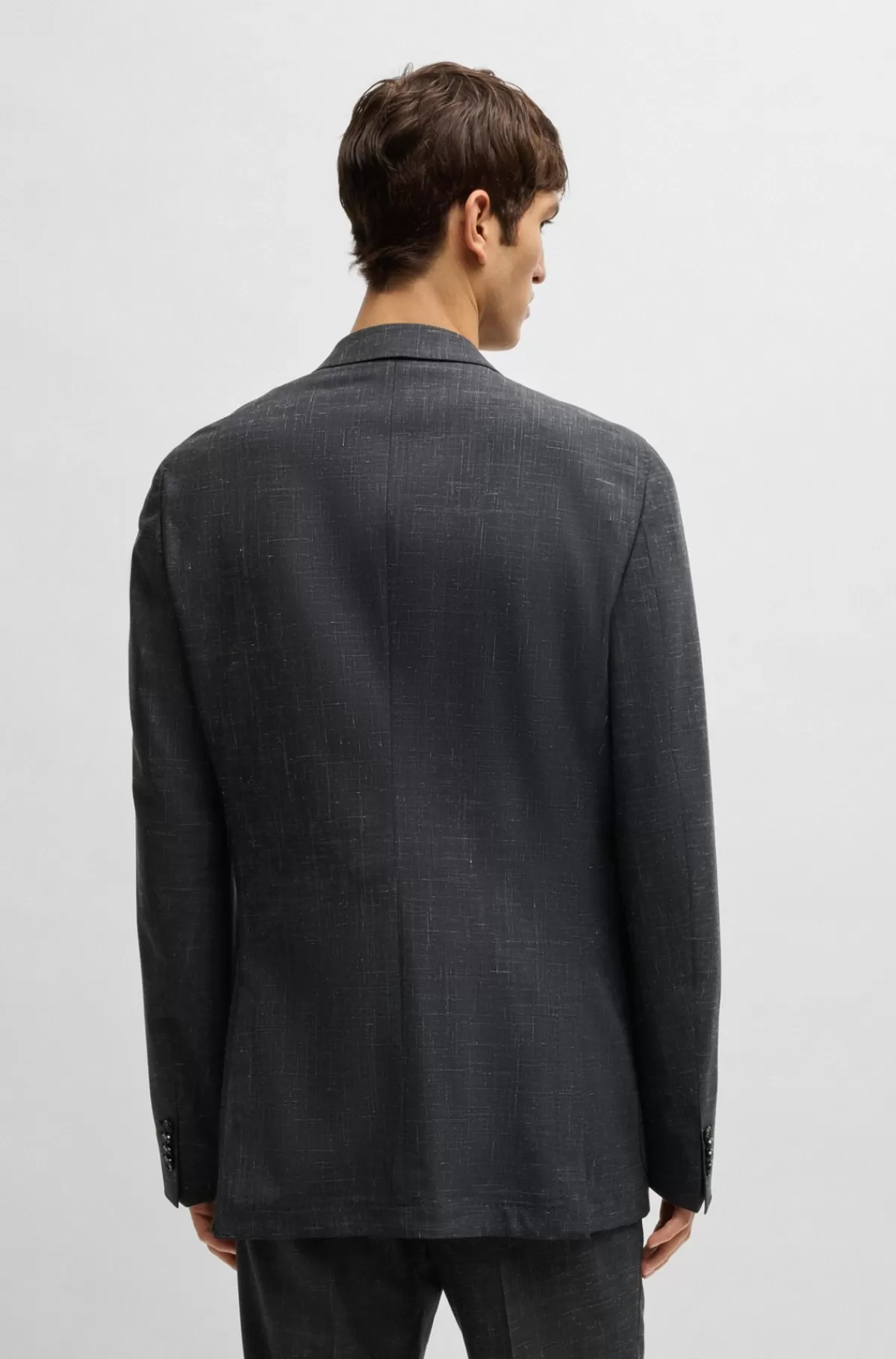 HUGO BOSS Jakkesæt Med Slim Fit I Mønstret Uld, Hør Og Stræk Grå Best