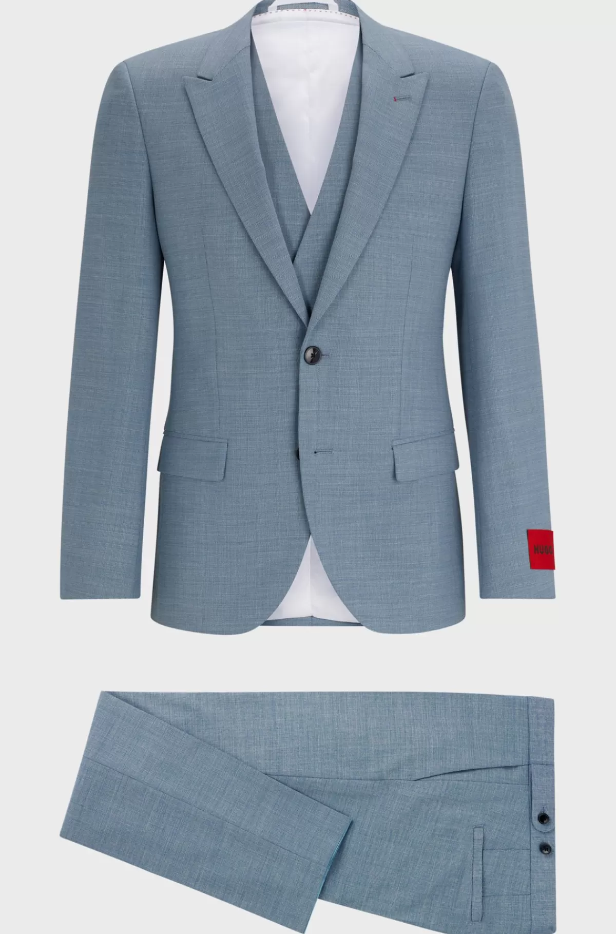 HUGO BOSS Jakkesæt Med Slim Fit I Tre Dele I Mønstret Stof Med Stræk Blå Cheap