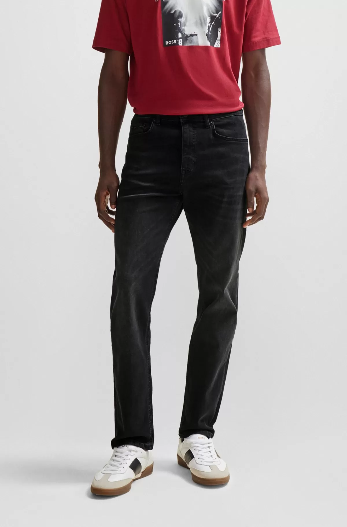 HUGO BOSS Jeans I Tapered Fit I Vasket Sort Denim Med Ekstra Stræk Mørkegrå Cheap