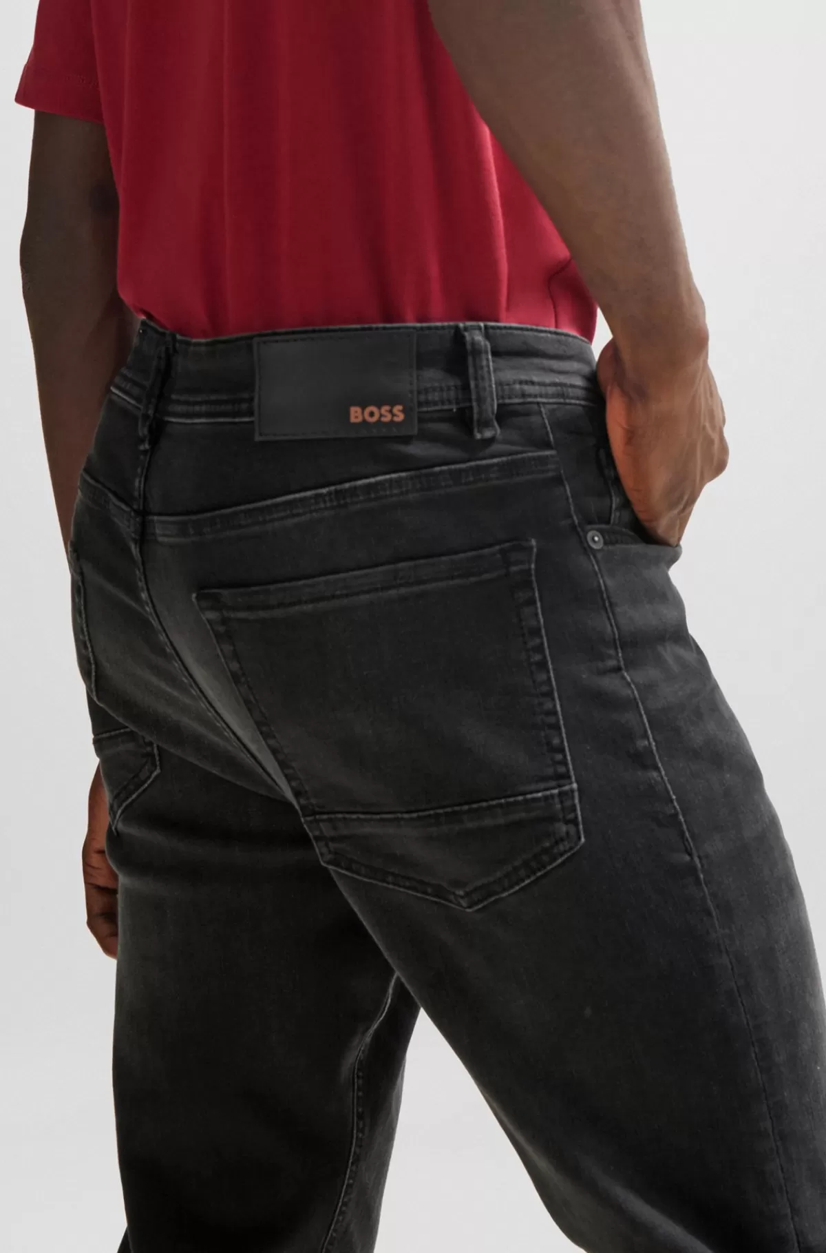 HUGO BOSS Jeans I Tapered Fit I Vasket Sort Denim Med Ekstra Stræk Mørkegrå Cheap