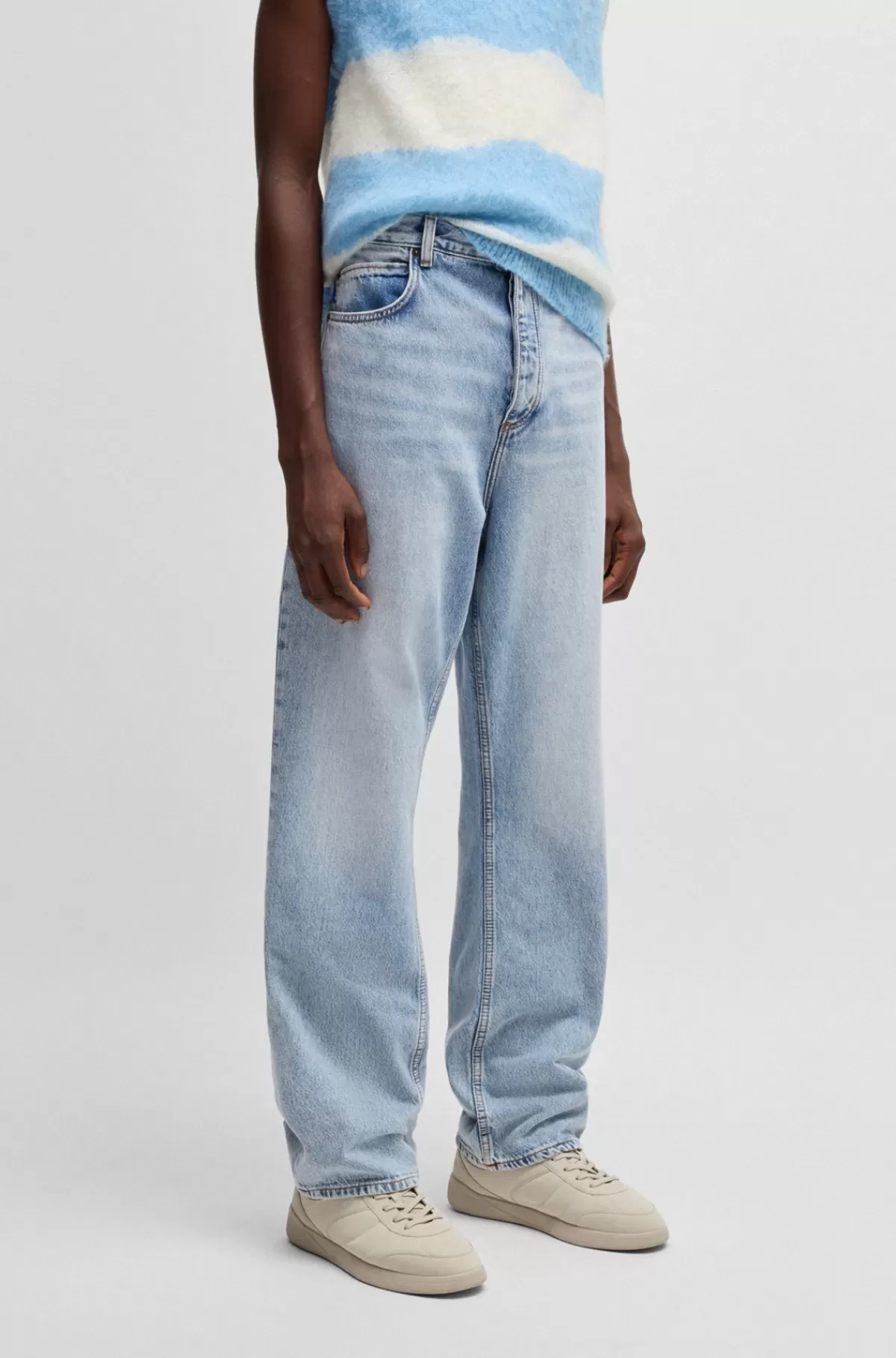 HUGO BOSS Jeans Med Baggy Fit I Kraftig Bomuldsdenim Lyseblå Online