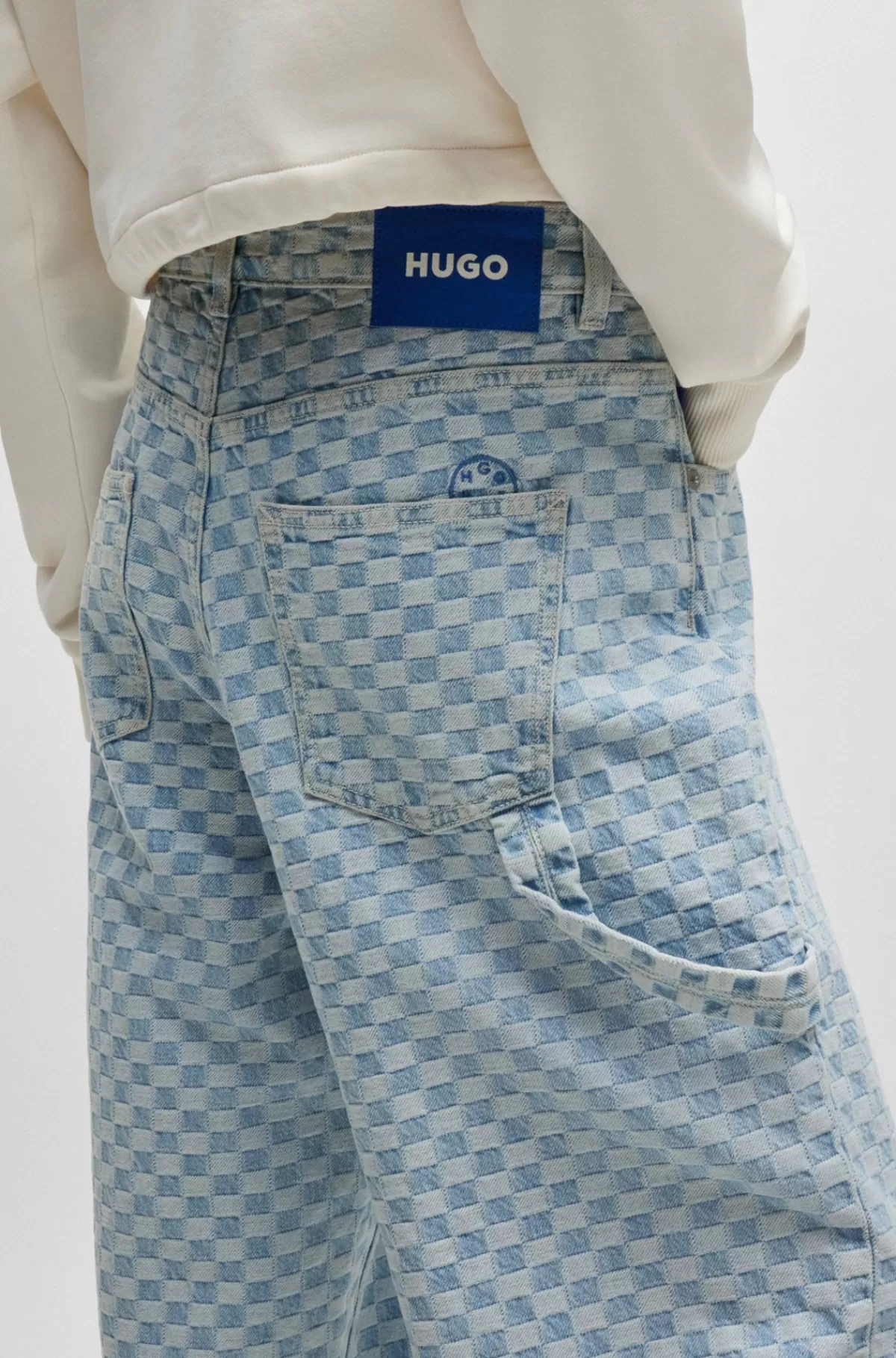 HUGO BOSS Jeans Med Baggy Fit I , Skakternet Denim Uden Stræk Lyseblå Best Sale