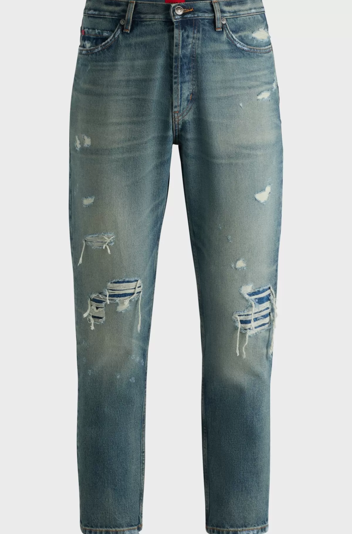 HUGO BOSS Jeans Med Tapered Fit I Slidt Denim Med Vintageeffekt Lyseblå Discount