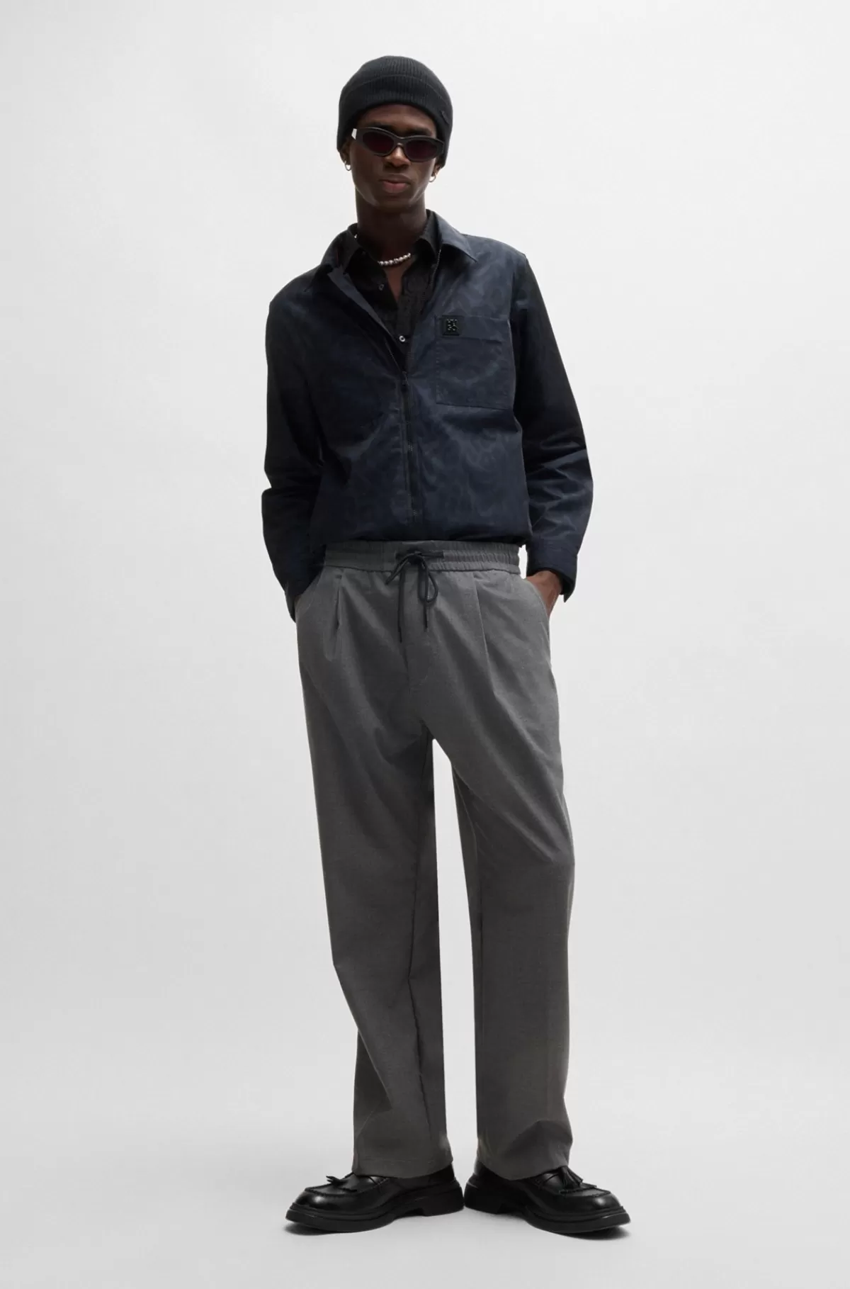HUGO BOSS Loose Fit Bukser I Ternet Materiale Med Ekstra Stræk Grå Sale
