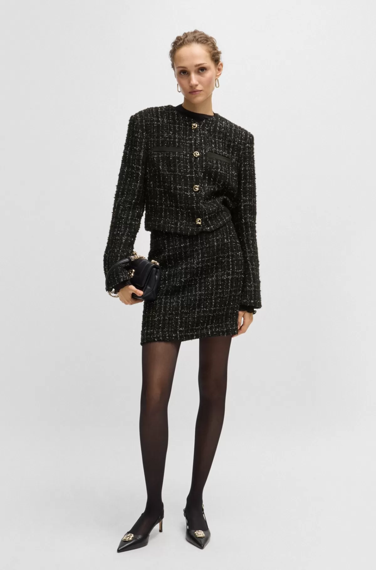HUGO BOSS Mininederdel I Tweed Med Glittereffekt Sort Outlet