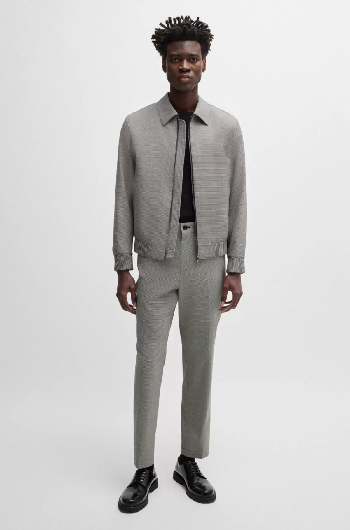 HUGO BOSS Og Relaxed Fit Bukser I En Hanefjedsternet Blanding Med Ny Uld Sort mønstret Best