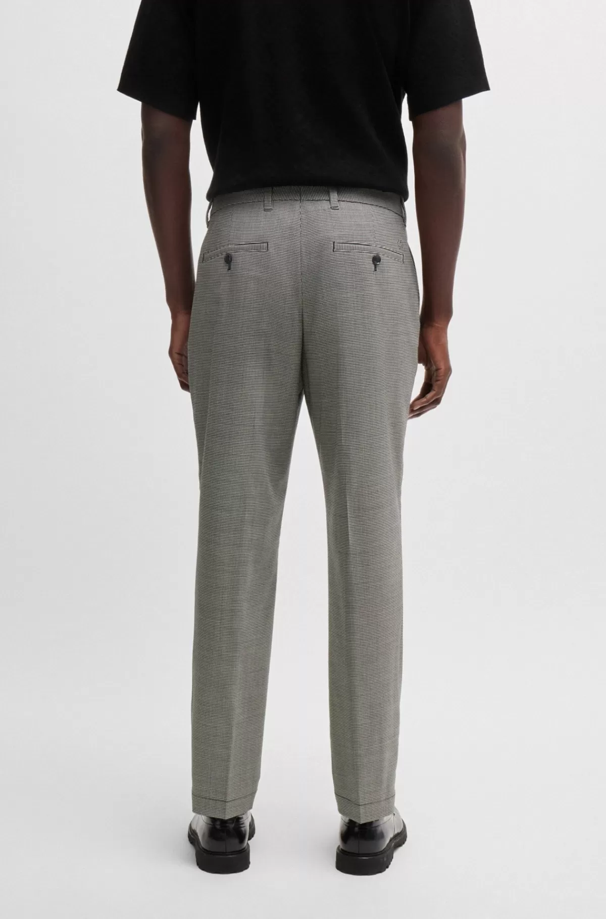 HUGO BOSS Og Relaxed Fit Bukser I En Hanefjedsternet Blanding Med Ny Uld Sort mønstret Best