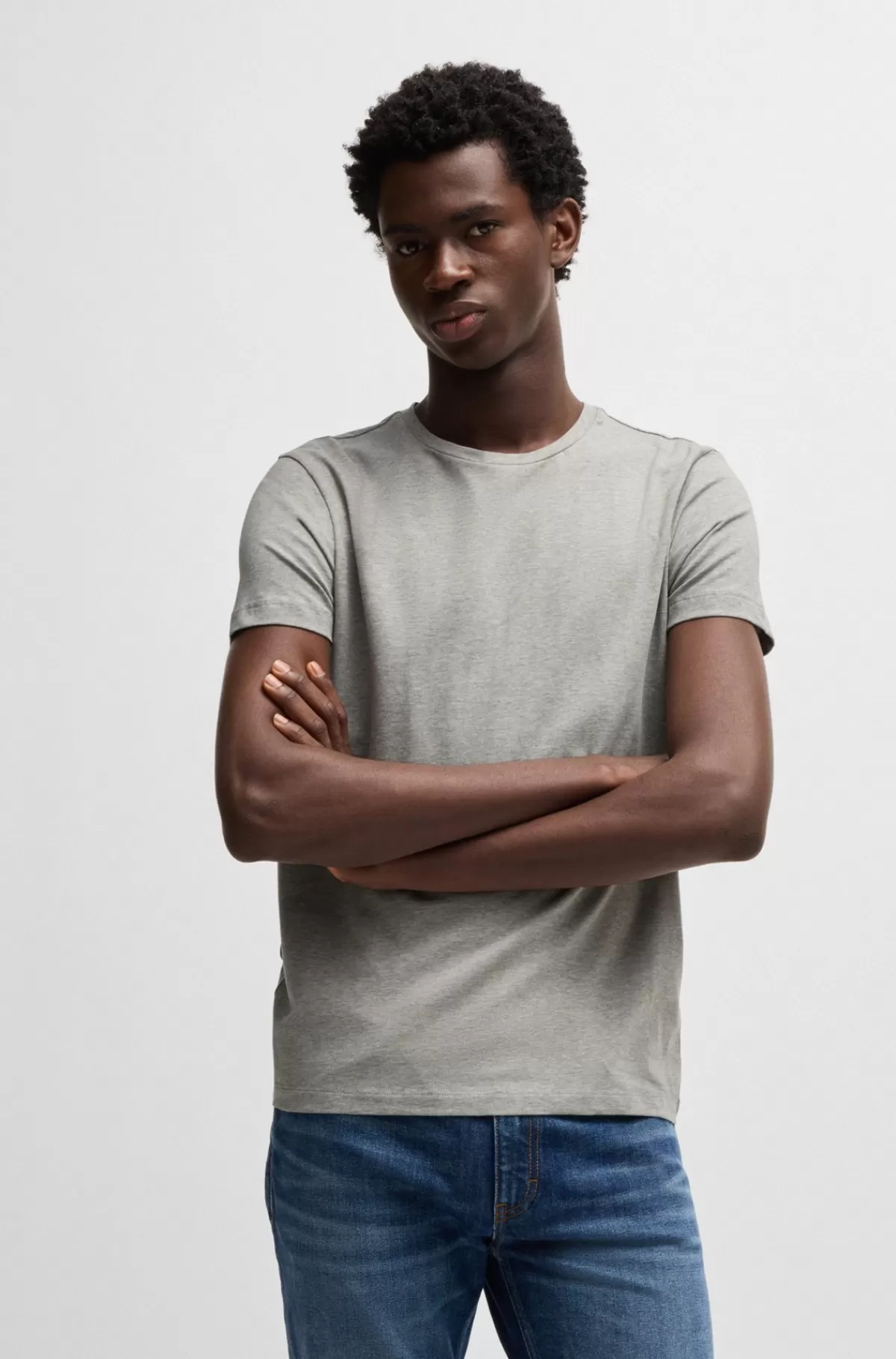 HUGO BOSS Pakke Med To T-shirts I Bomuld Med Stræk Og Med Slim Fit Hvid / Lysegrå Discount