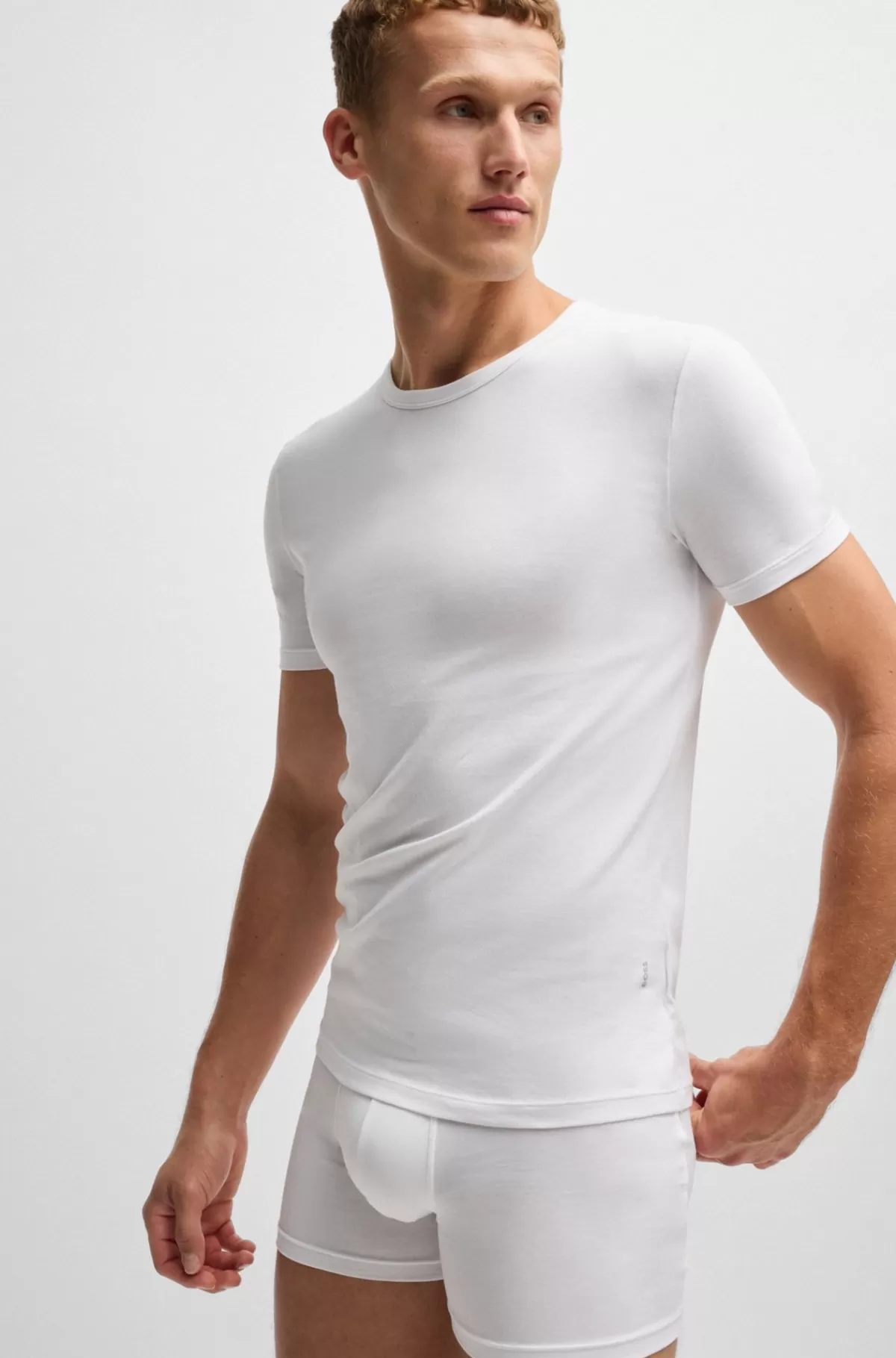 HUGO BOSS Pakke Med To T-shirtundertrøjer I Bomuld Med Stræk Med Logo Hvid Best Sale