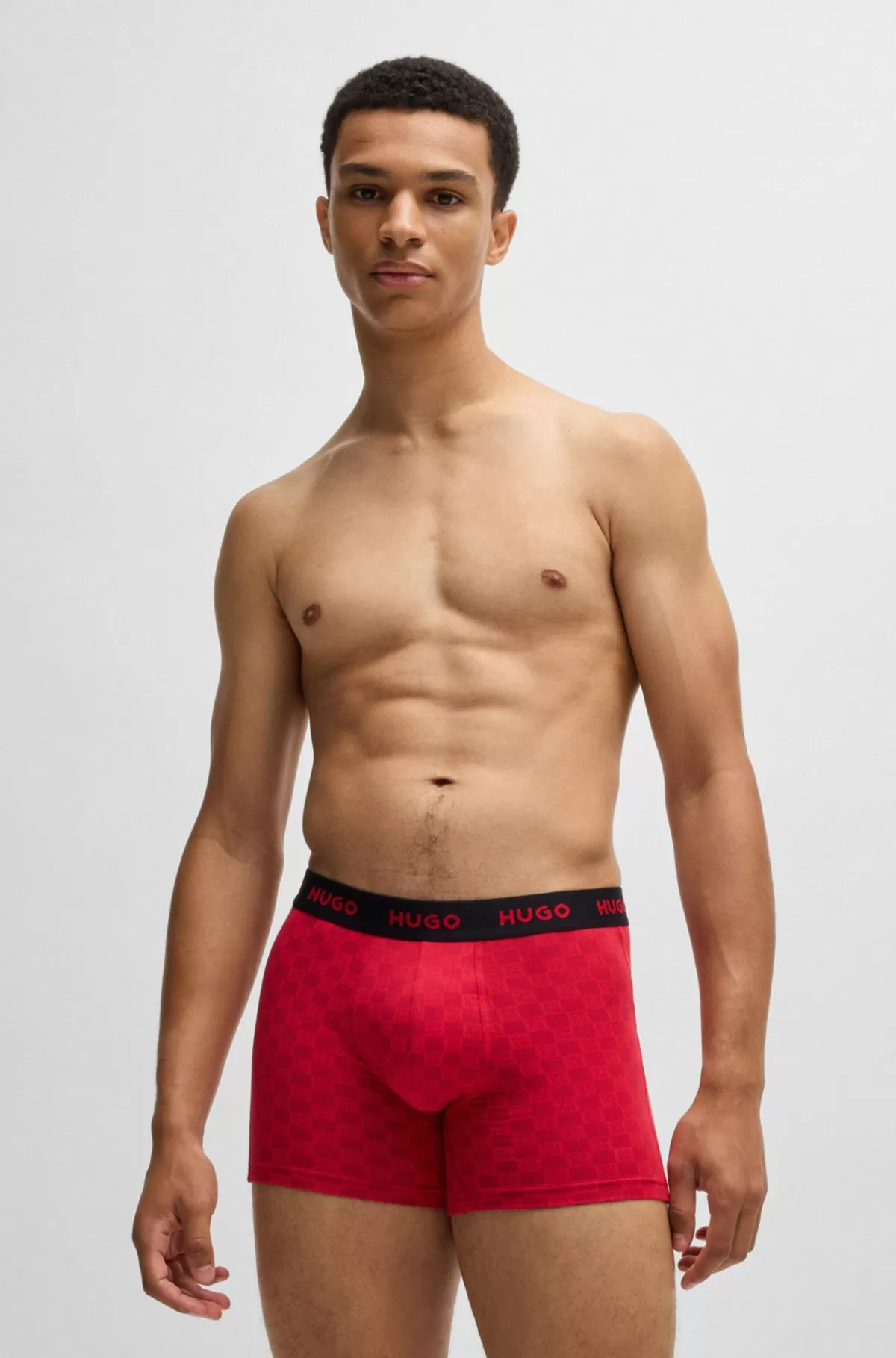 HUGO BOSS Pakke Med Tre Par Boksershorts I Bomuld Med Stræk Og Logoer Sort/rød Cheap