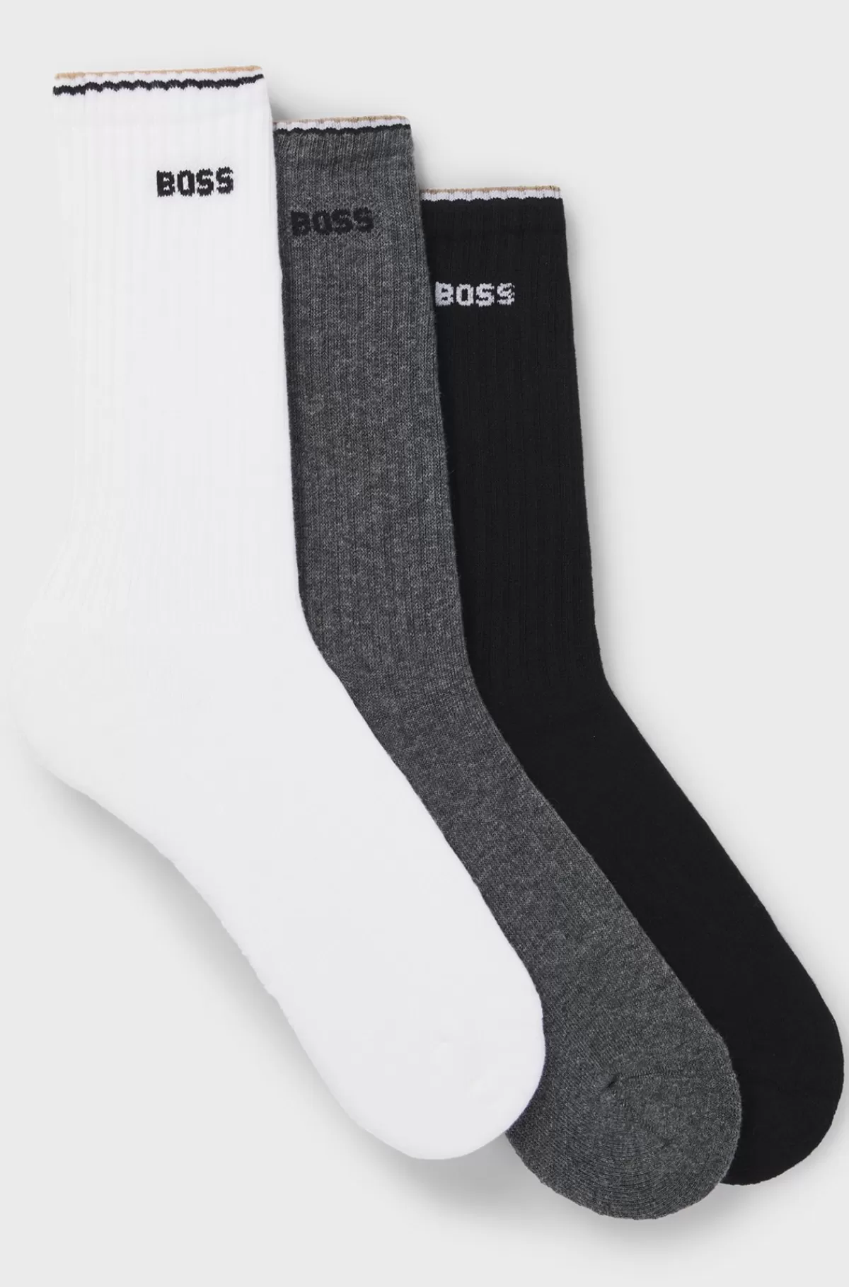 HUGO BOSS Pakke Med Tre Par Korte Sokker I Bomuldsblanding Med Logoer Hvid/grå/sort Flash Sale