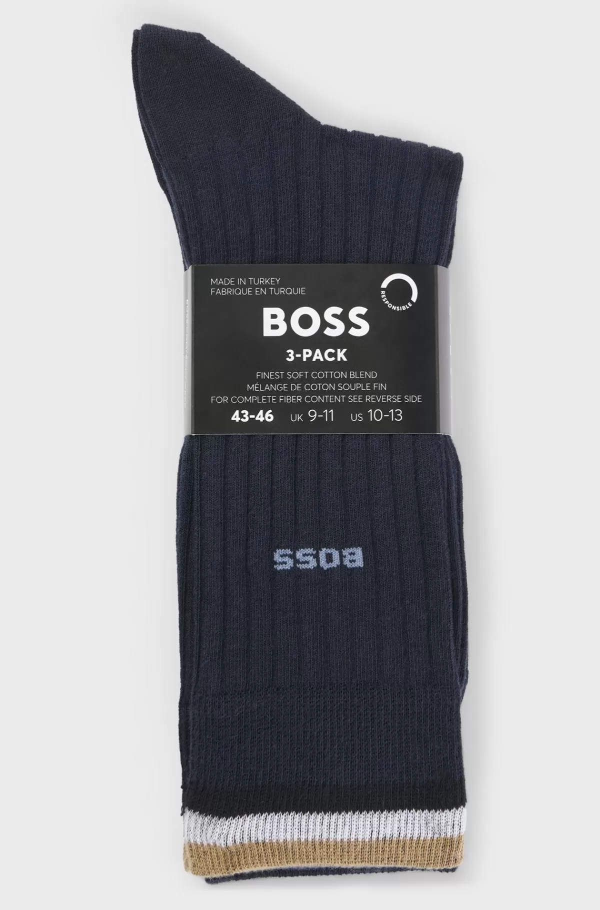 HUGO BOSS Pakke Med Tre Par Strømper Med Almindelig Længde I En Bomuldsblanding Mørkeblå New
