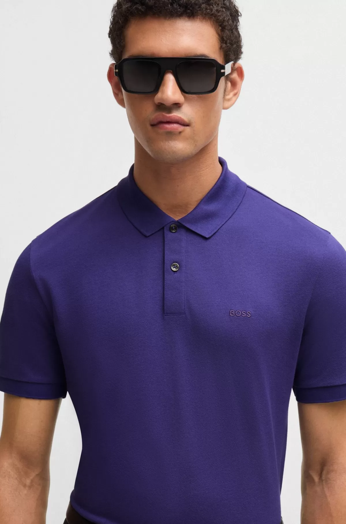 HUGO BOSS Pallas Poloshirt Med Regular Fit I Bomuld Med Broderet Logo Mørklilla Clearance