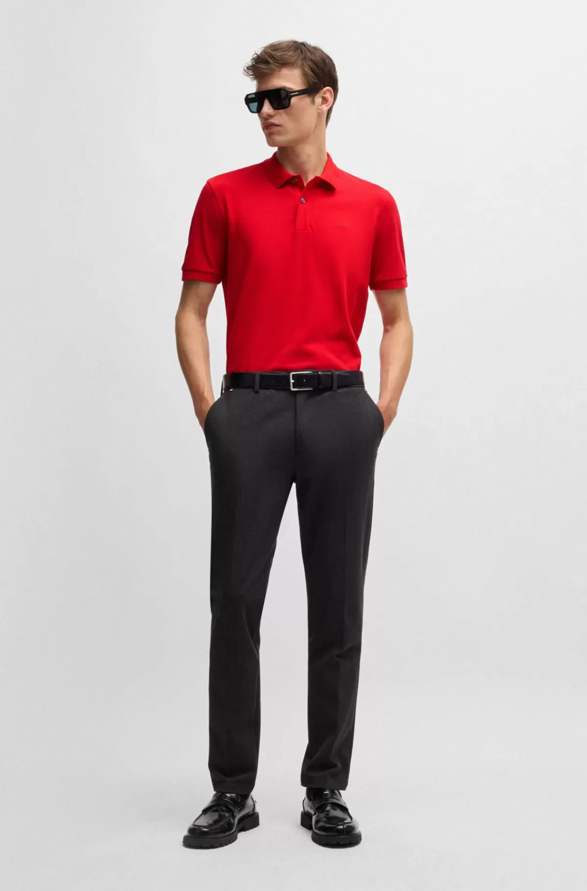 HUGO BOSS Pallas Poloshirt Med Regular Fit I Bomuld Med Broderet Logo Rød Best Sale
