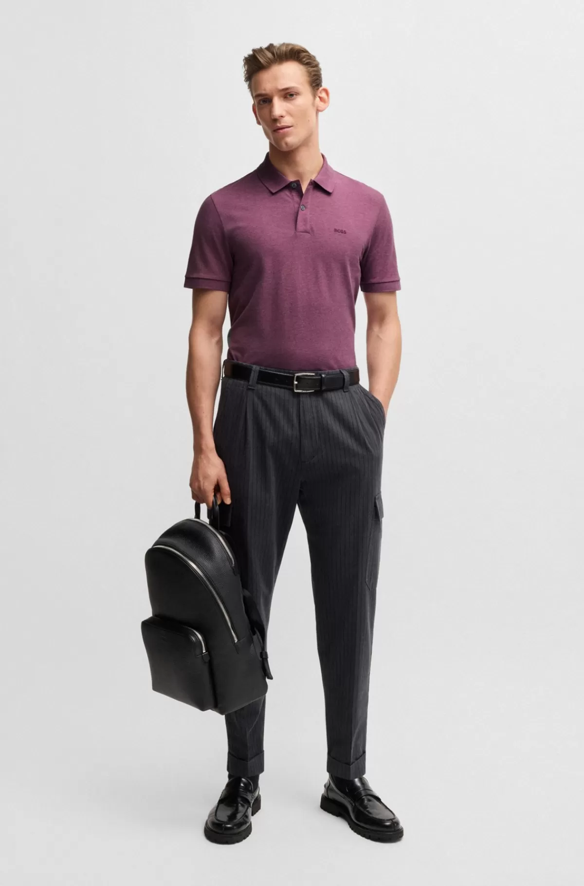 HUGO BOSS Pallas Poloshirt Med Regular Fit I Bomuld Med Broderet Logo Mørklilla Flash Sale