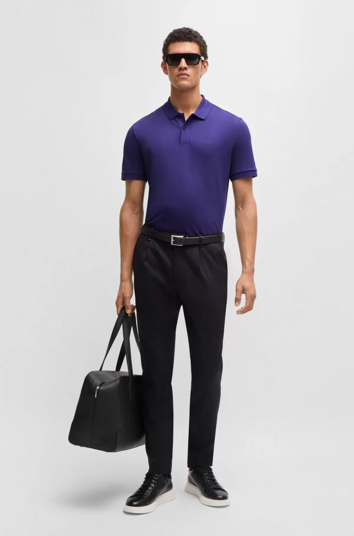 HUGO BOSS Pallas Poloshirt Med Regular Fit I Bomuld Med Broderet Logo Mørklilla Clearance