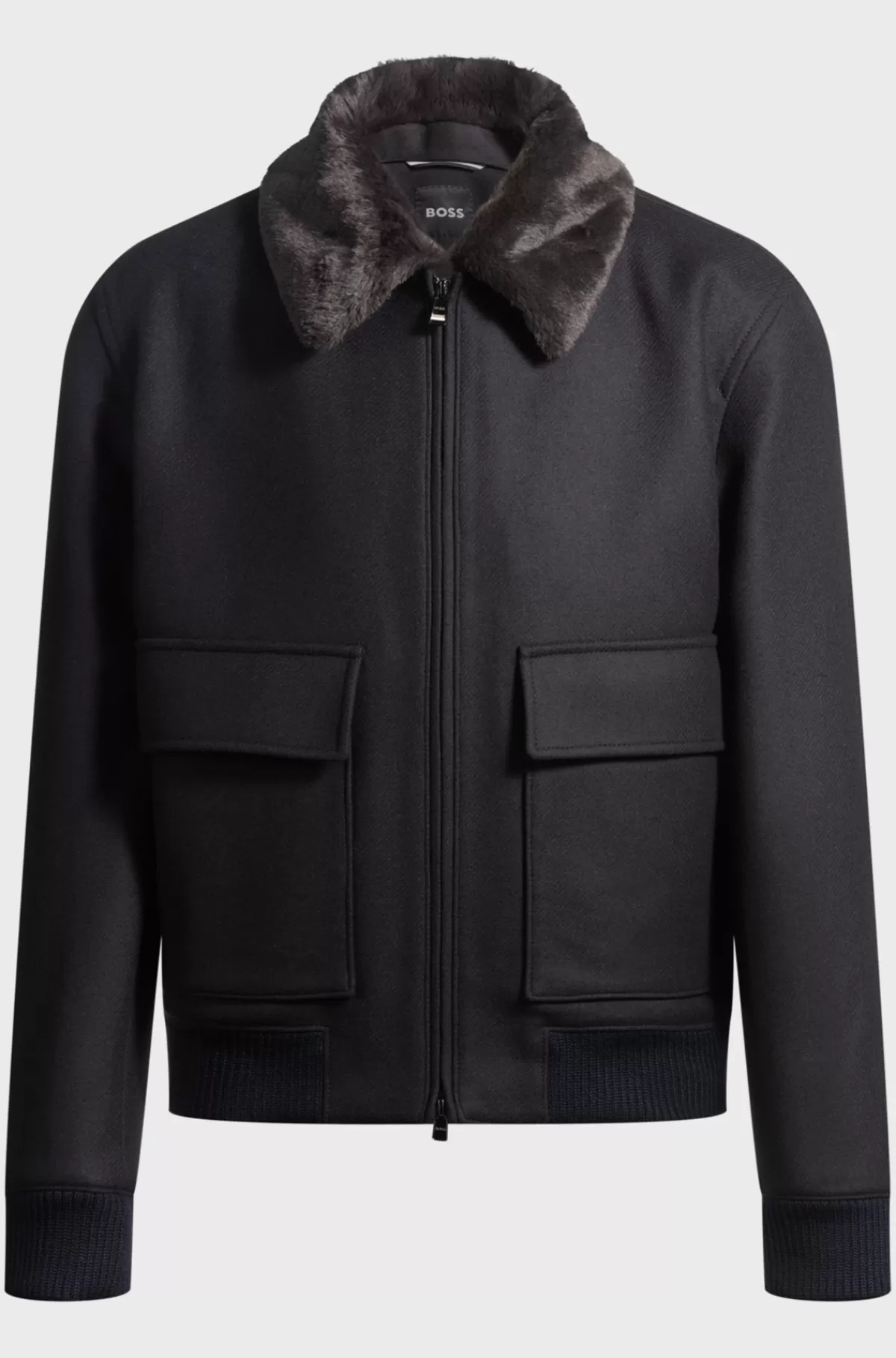 HUGO BOSS Pilotjakke Med Regular Fit Og Aftagelig Krave I Imiteret Pels Mørkeblå Sale