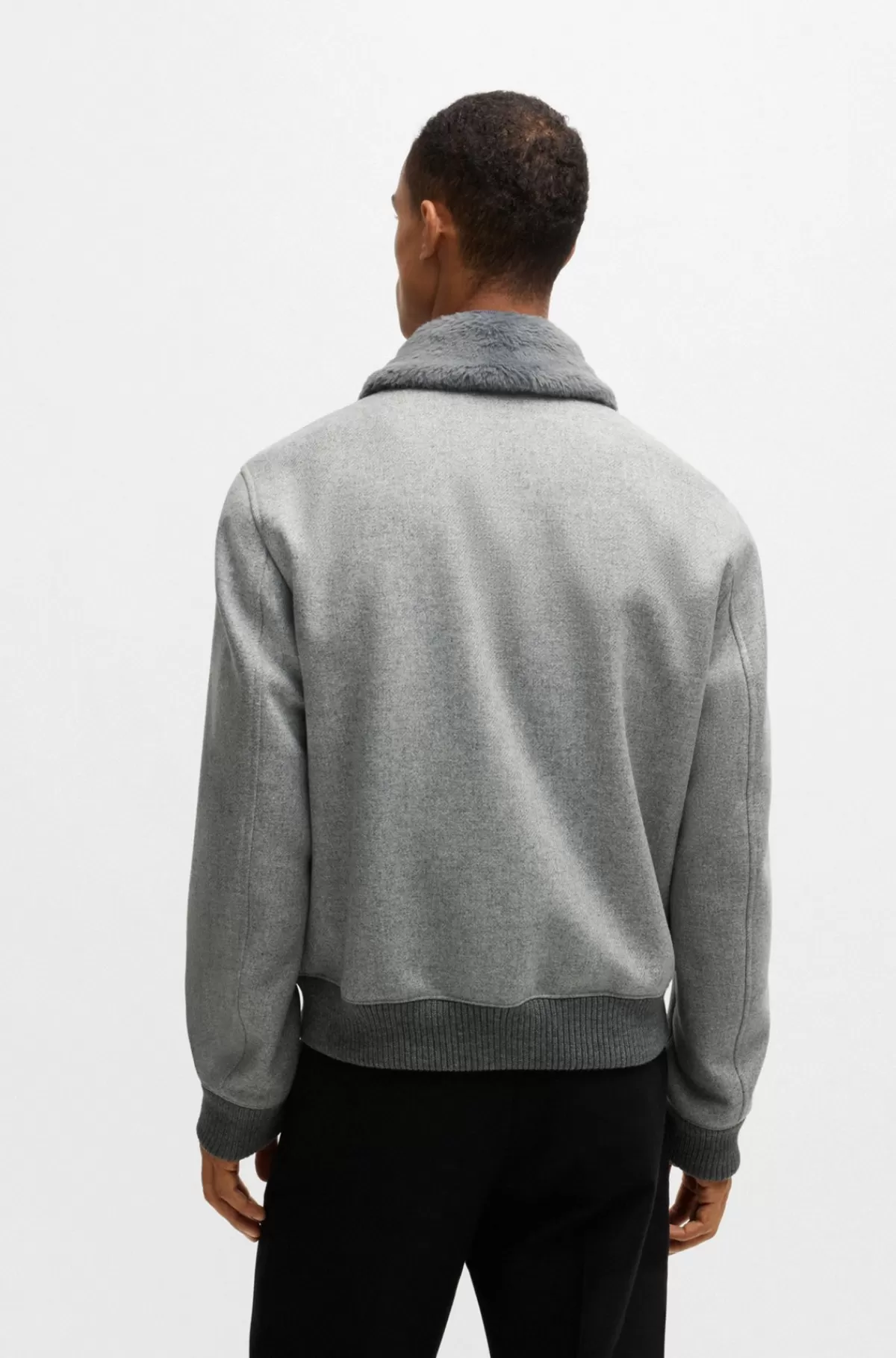 HUGO BOSS Pilotjakke Med Regular Fit Og Aftagelig Krave I Imiteret Pels Grå Online