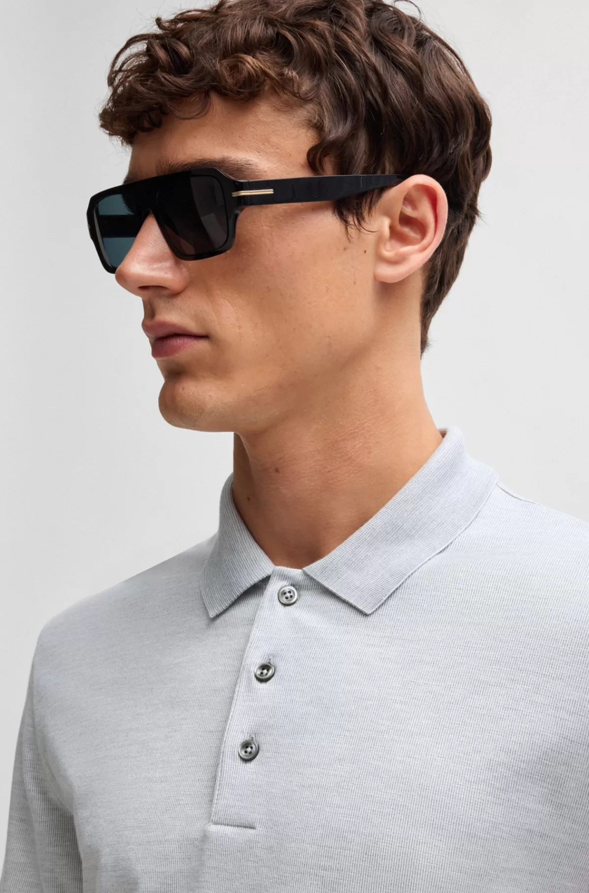 HUGO BOSS Poloshirt I Bomuld Og Silke Med Fløjlseffekt Lysegrå Hot