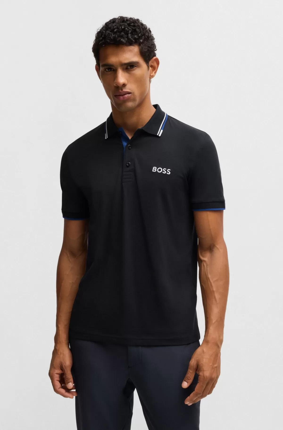 HUGO BOSS Poloshirt I Bomuldsblanding Med Kontrasterende Logoer Mørkeblå Shop