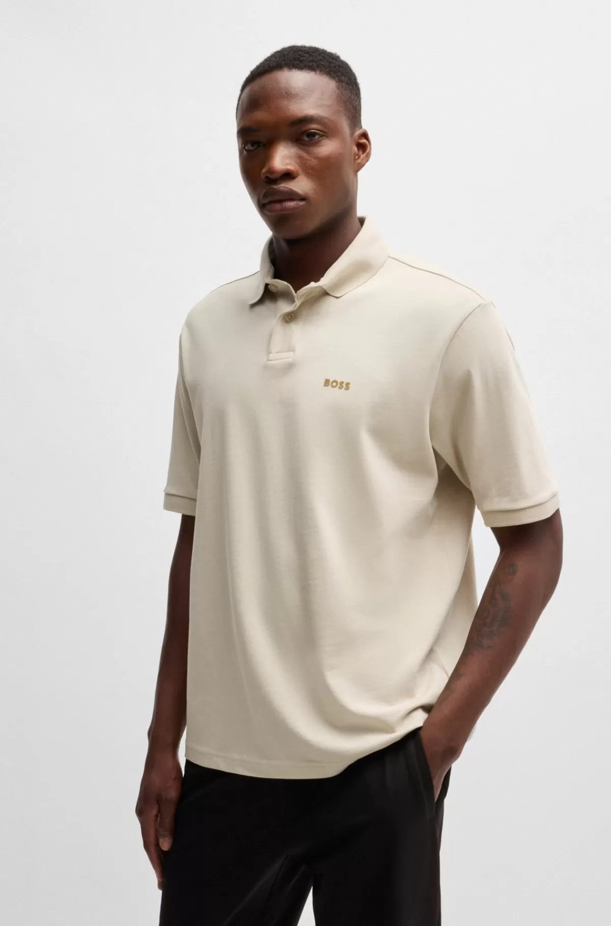 HUGO BOSS Poloshirt I Bomuldsjersey Med Printet Grafik Lys beige Best