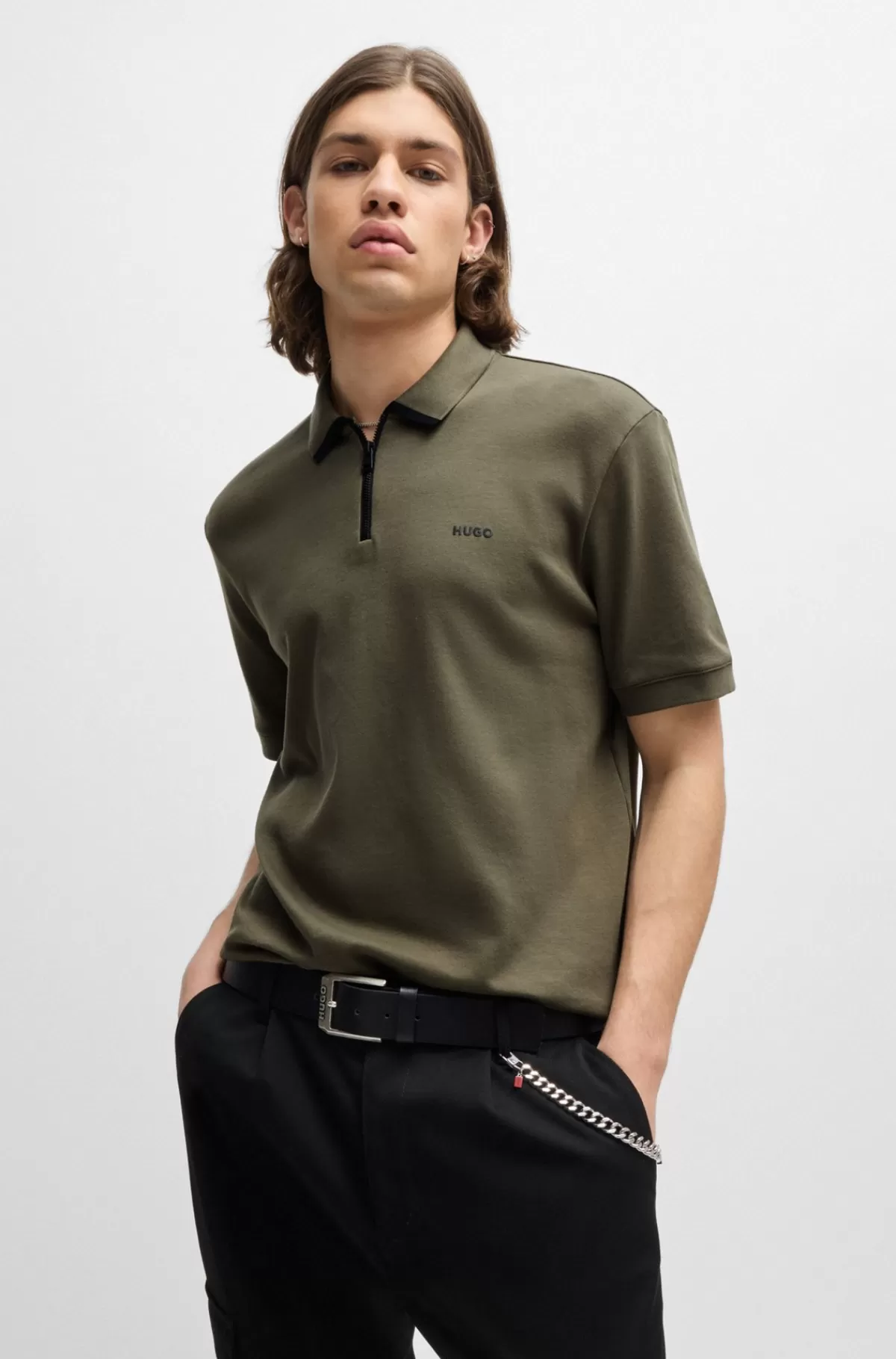 HUGO BOSS Poloshirt I Bomuldspiqué Med Kontrastlogo Mørkegrøn Shop