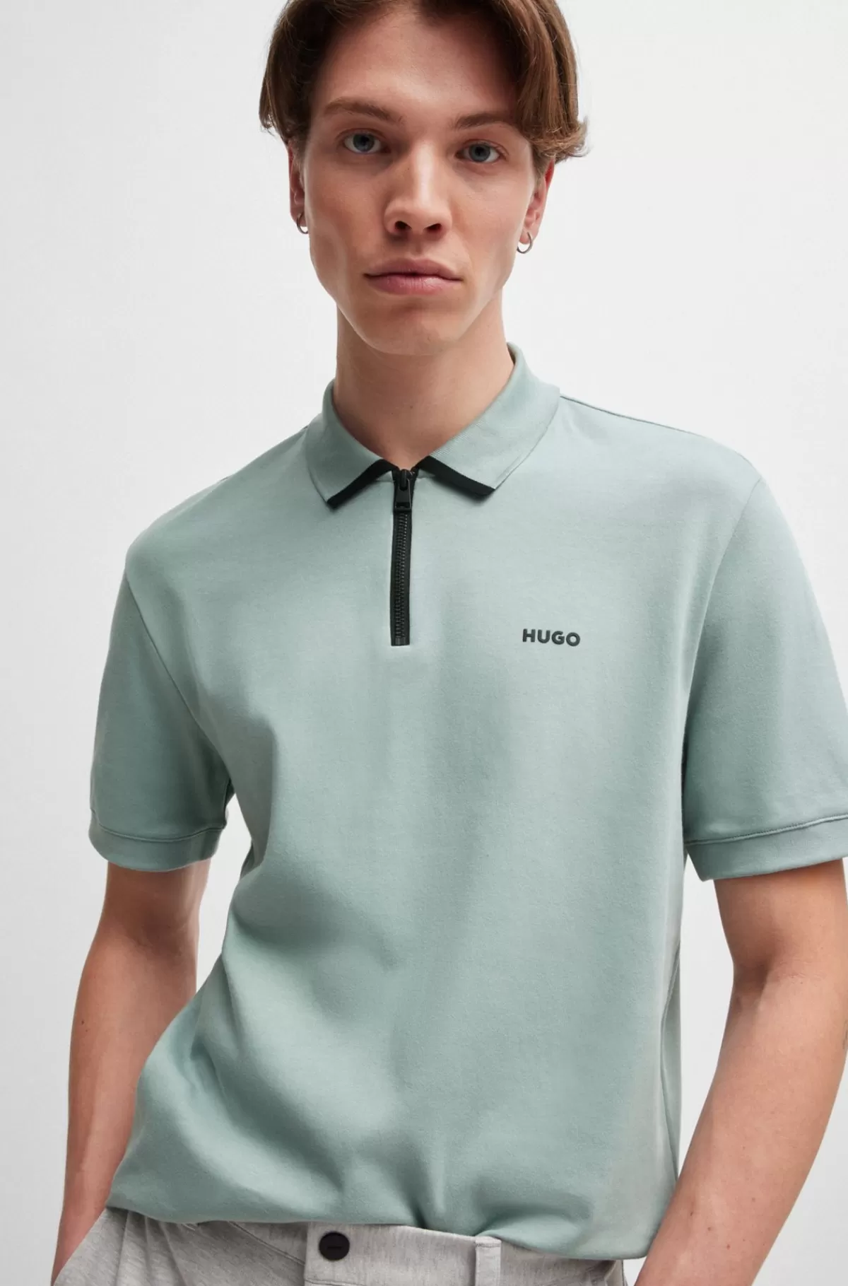 HUGO BOSS Poloshirt I Bomuldspiqué Med Kontrastlogo Lyseblå Flash Sale
