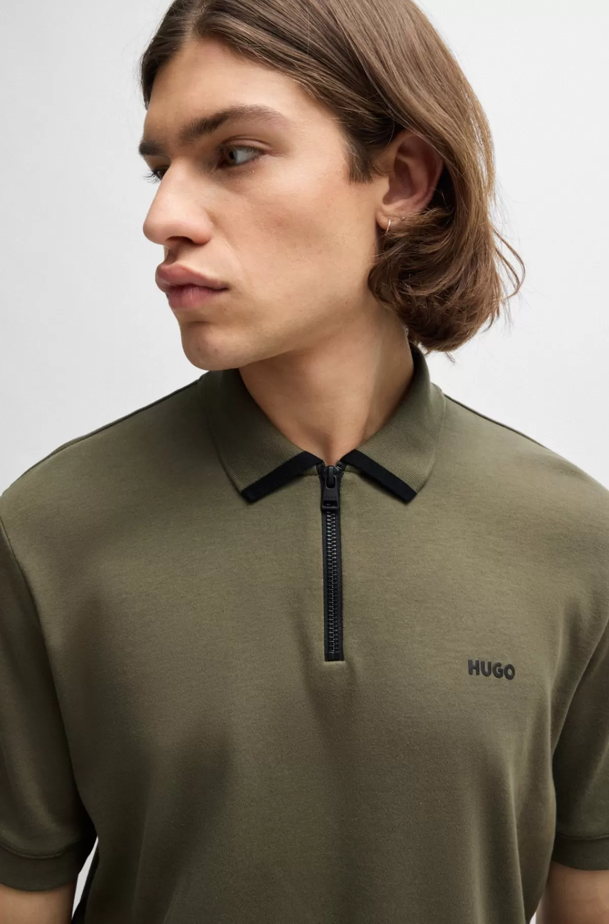 HUGO BOSS Poloshirt I Bomuldspiqué Med Kontrastlogo Mørkegrøn Shop